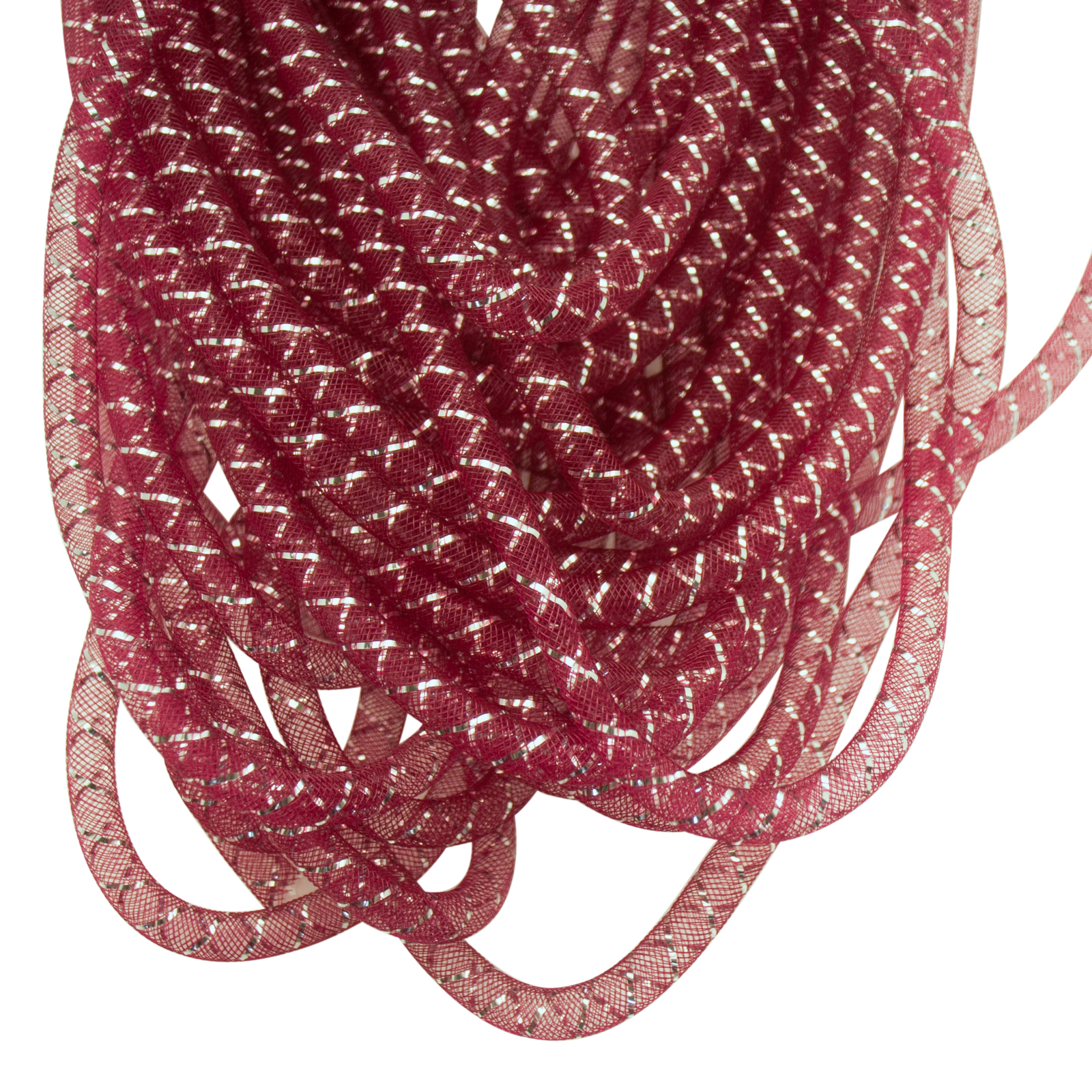 plastic net tubolar mesh - red whit silver lined 8mm | 2mt