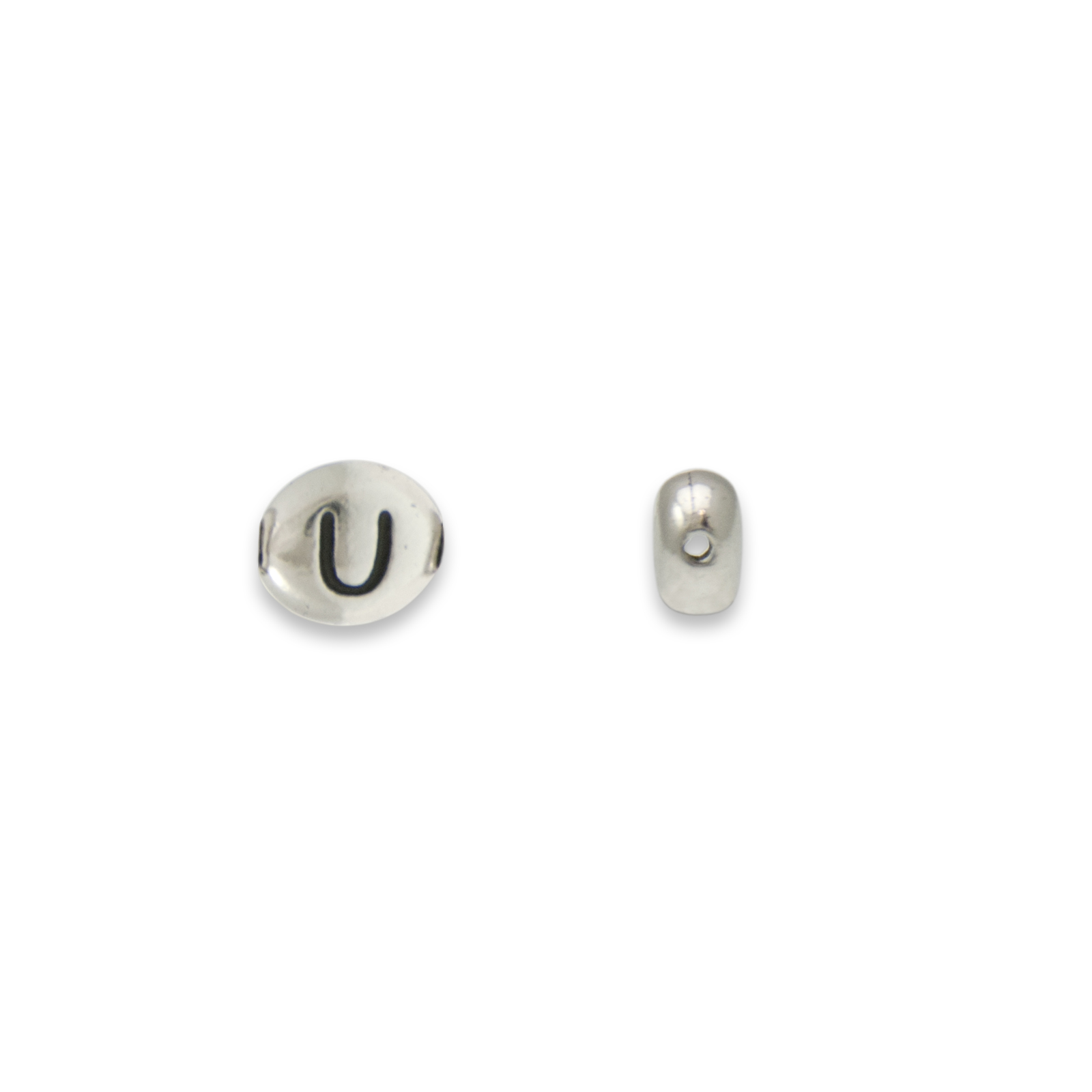antique silver plated alphabet bead - letter u - 8x6mm | 1pc
