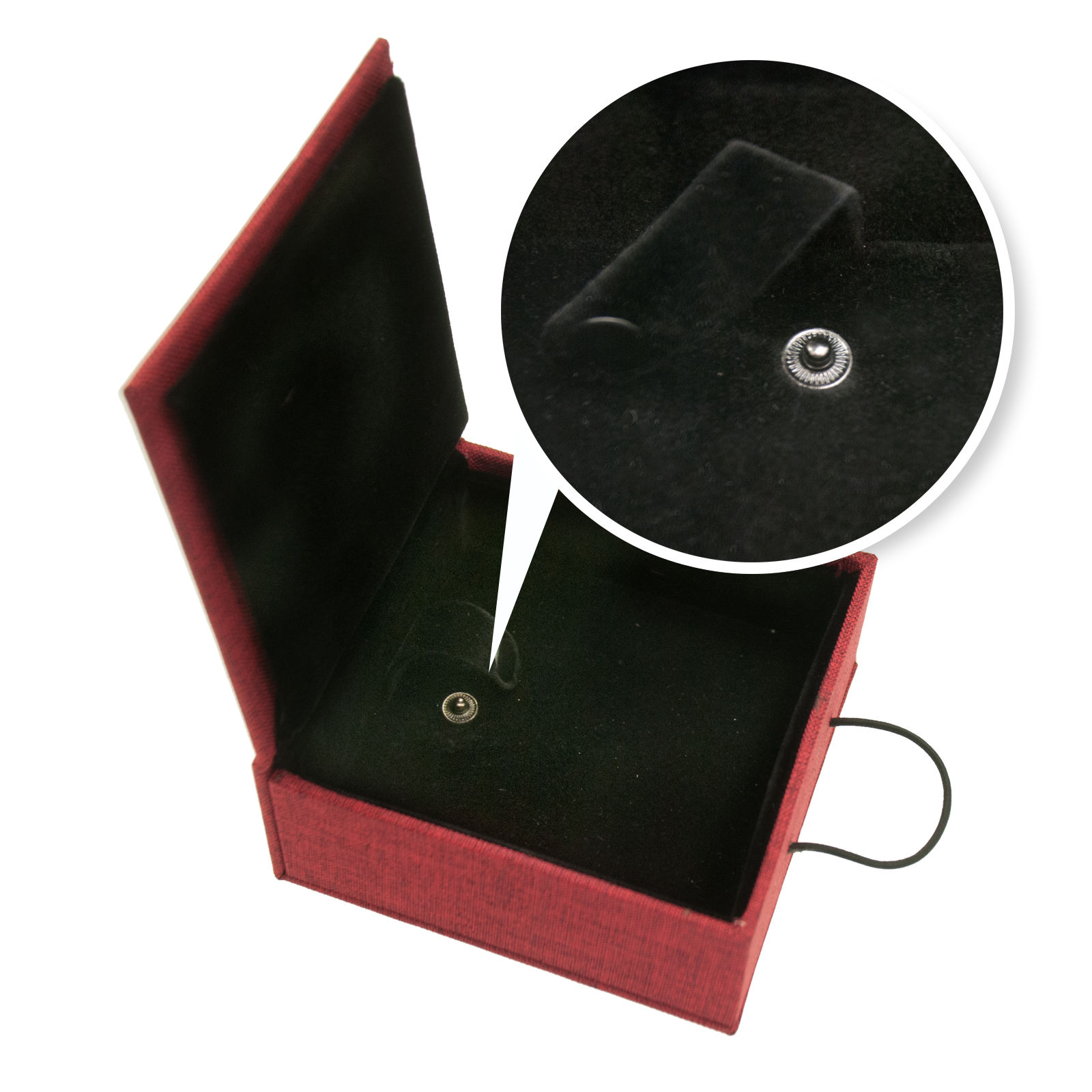 jewelry box - red with wood button- 10x10cm | 1pc