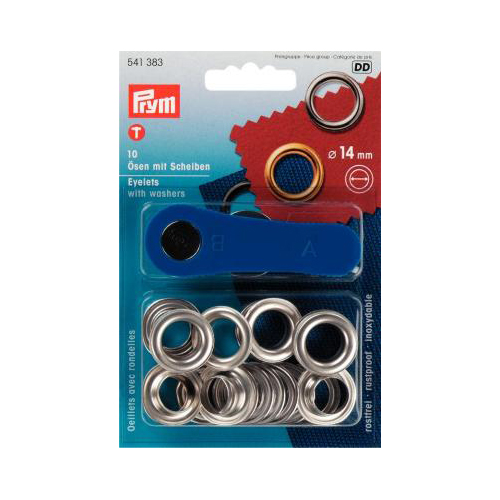 eyelets with washers prym - silver plated brass 14mm - 10pcs with tool package | 1pc