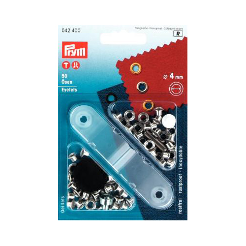 eyelets prym - silver plated brass 4mm - 50pcs with tool package | 1pc