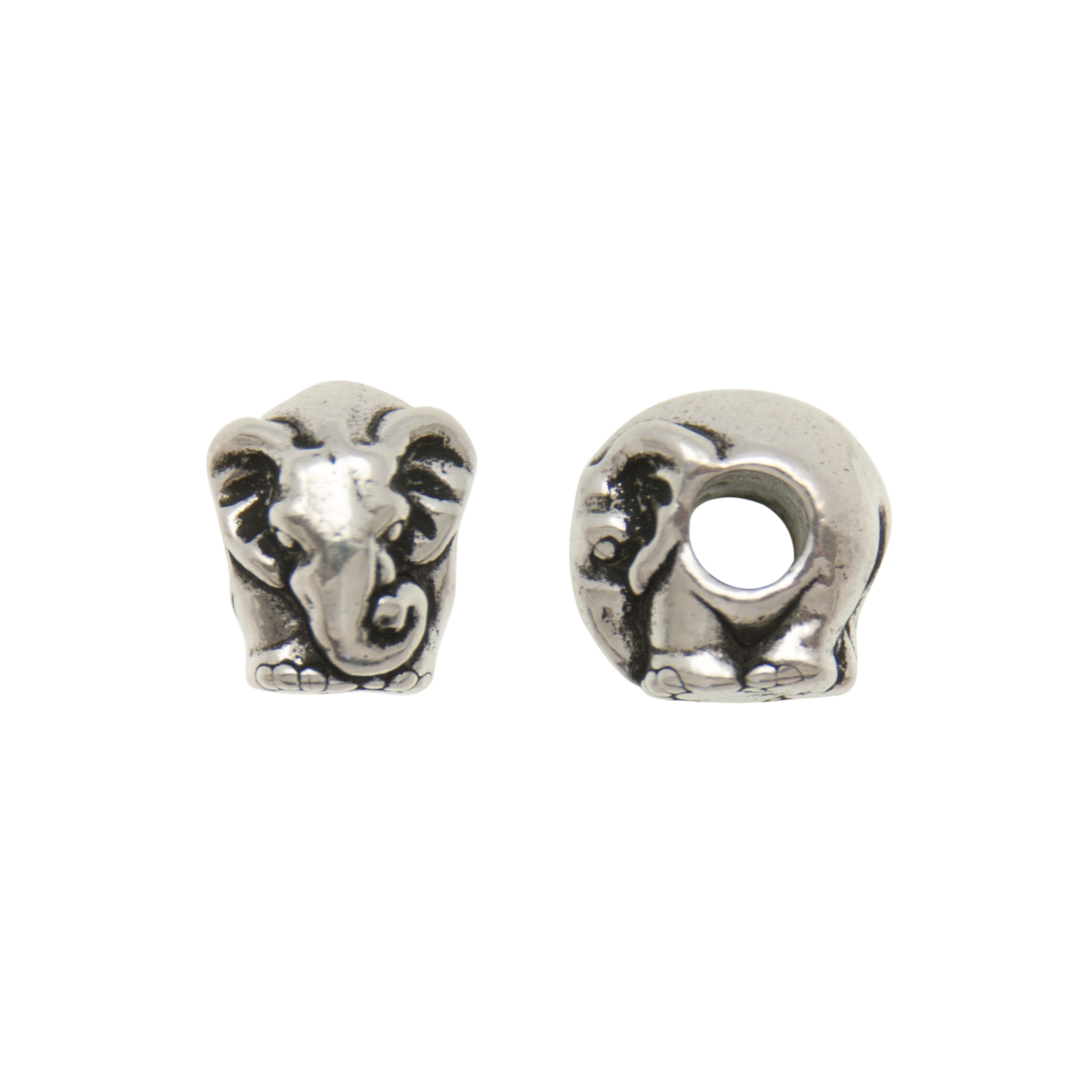 antique silver plated elephant large hole beads 11x9mm | 1pc