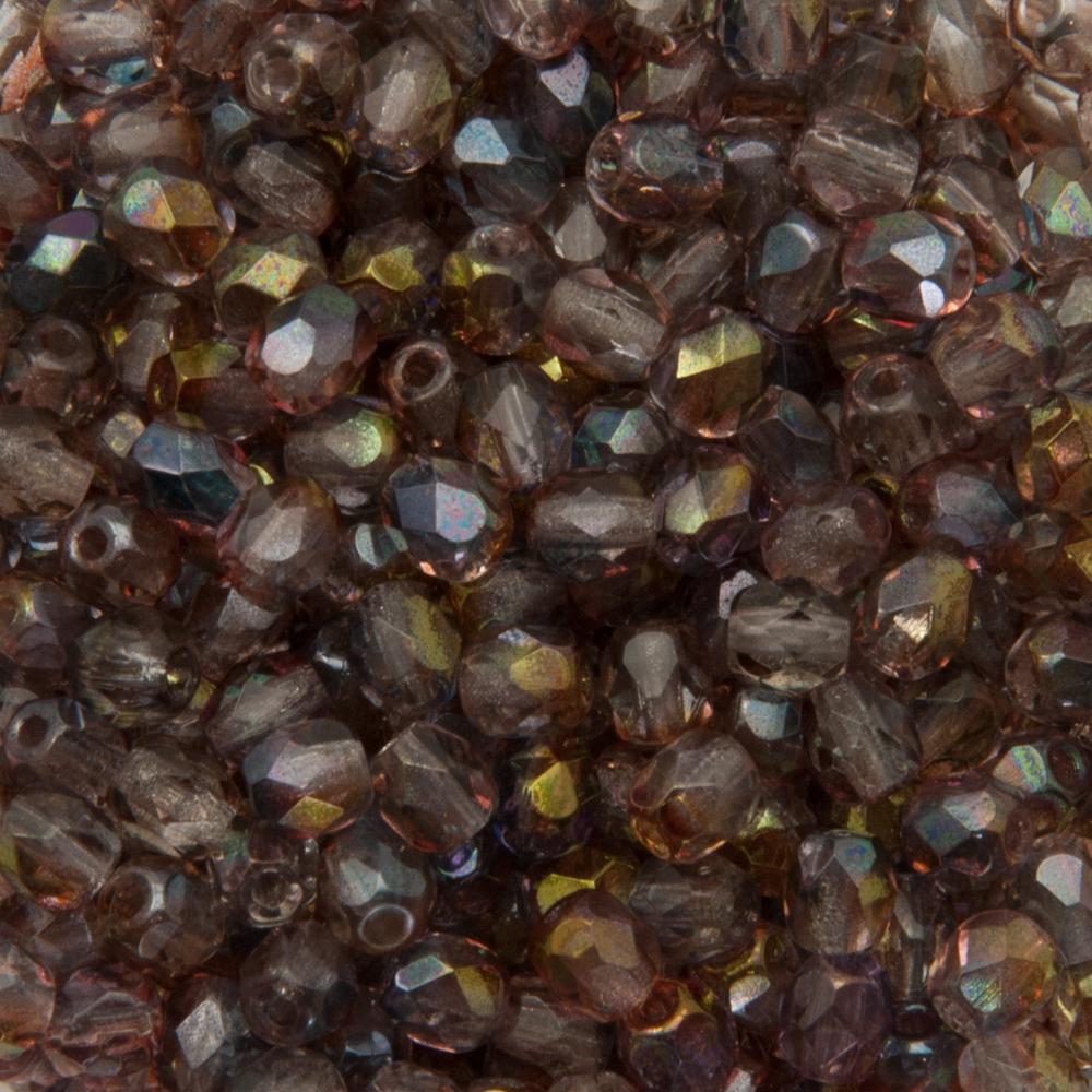 czech fire-polished round beads - luster crystal/ blue/amethyst 4mm | 50pc