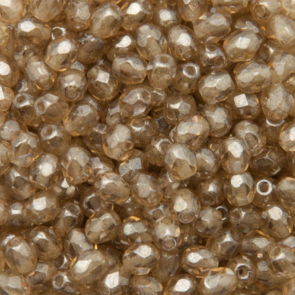 czech fire-polished round beads - luster light smoky topaz 4mm | 50pc
