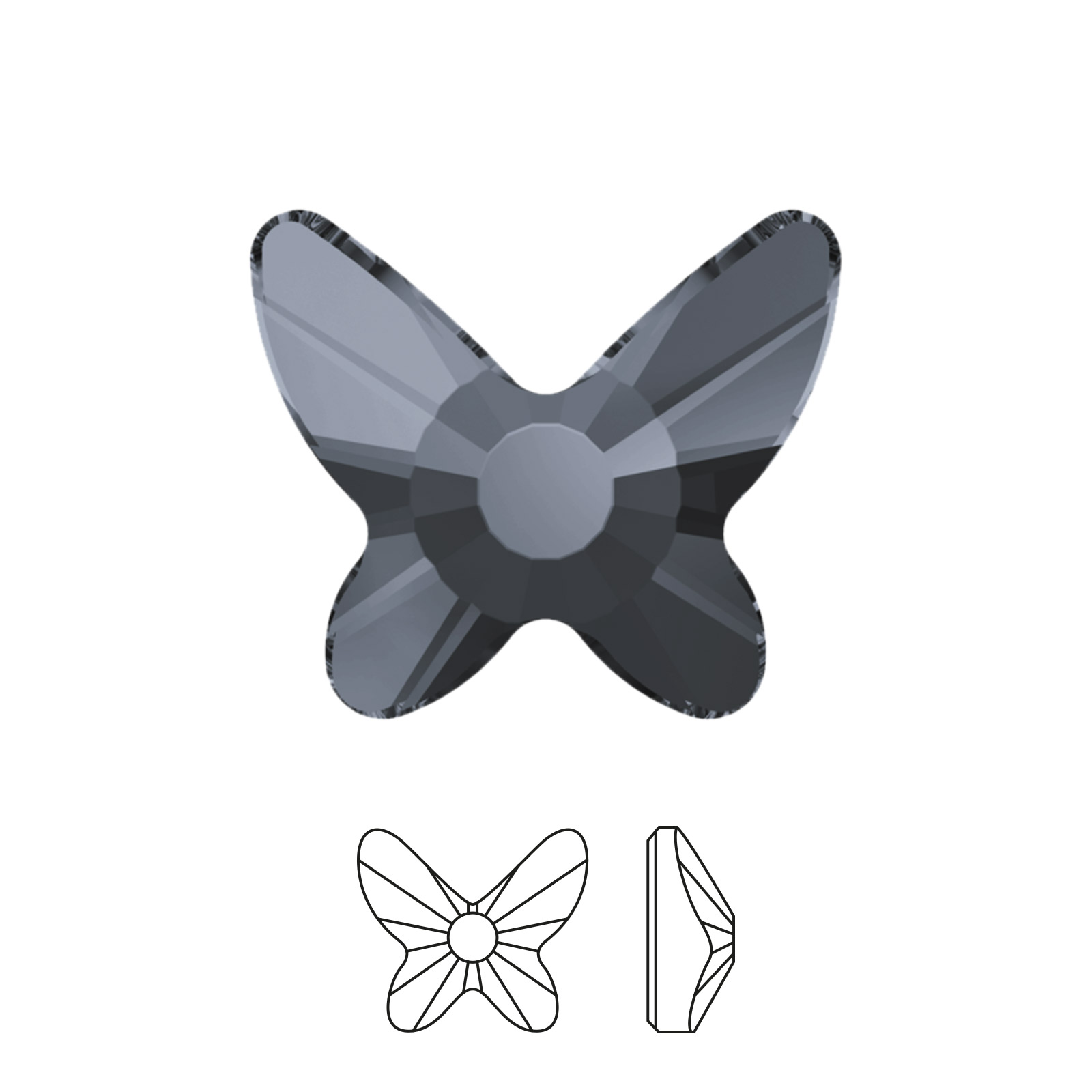 butterfly hotfix (2855) crystal silver night 8mm | 2pc