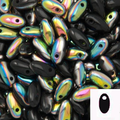 czech glass rizo beads - jet vitrail 6x2,5mm | 10gr