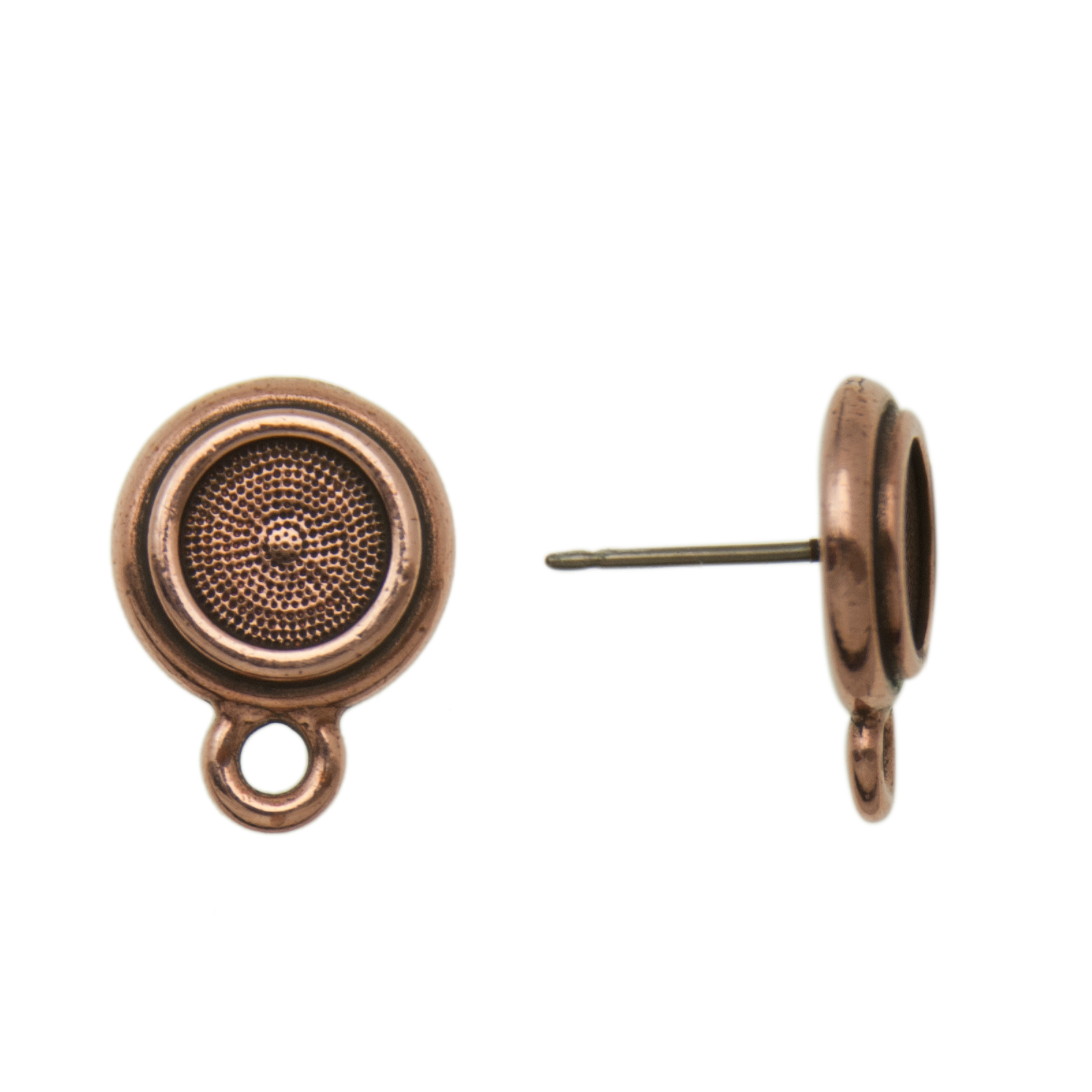 antique copper plated post earrings with setting 2088 ss34 (7,07mm) 12mm | 2pc