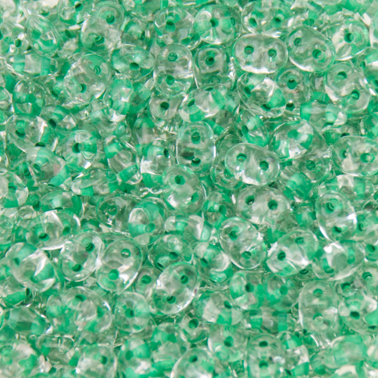 superduo perlen 5x2,5mm color-lined light green/crystal | 10gr