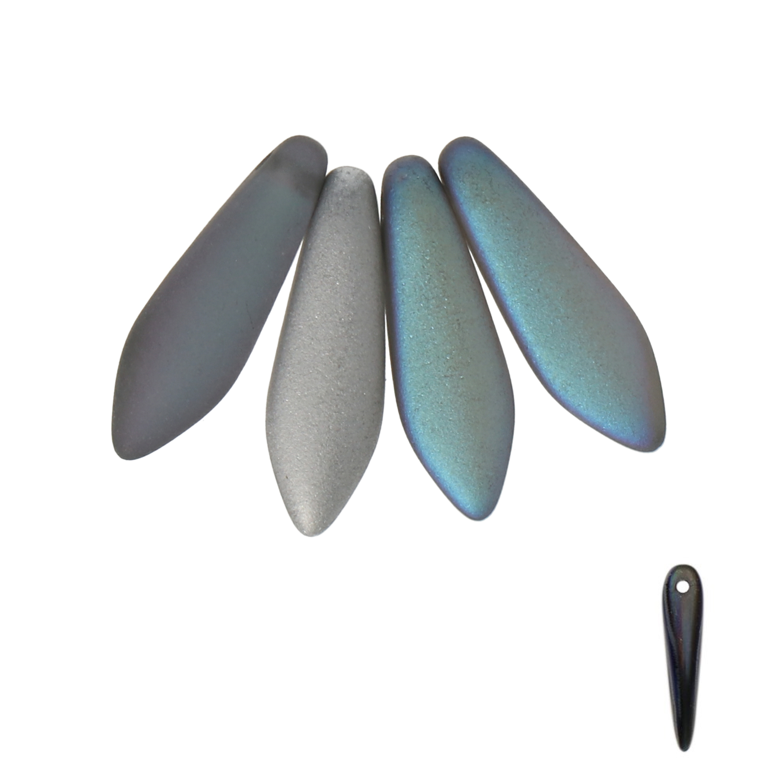 czech glass dagger beads - matte crystal silver rainbow 16x5mm | 25pc