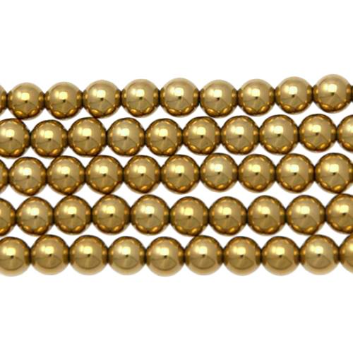 gold hematite smooth round 6mm | 15/16-inch strand