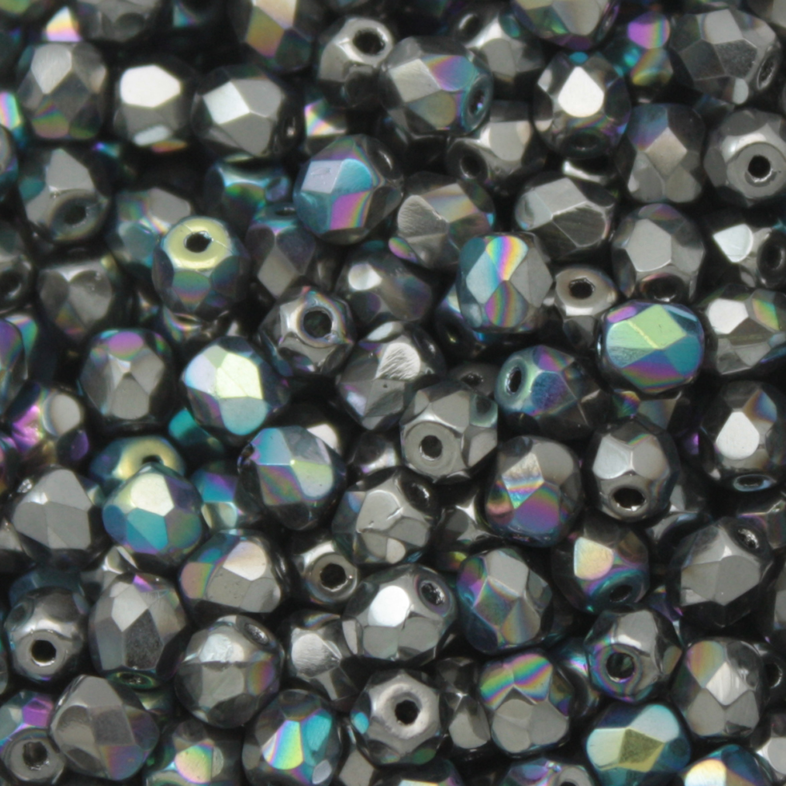 czech fire-polished round beads - crystal glittery graphite 4mm | 50pc