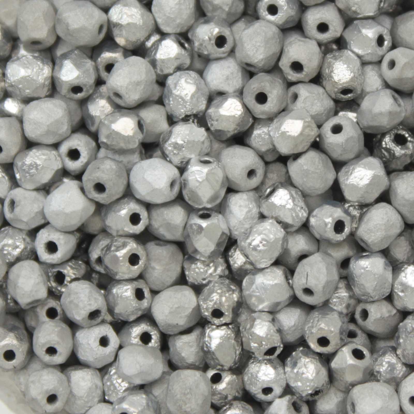 czech fire-polished round beads - etched silver 4mm | 50pc