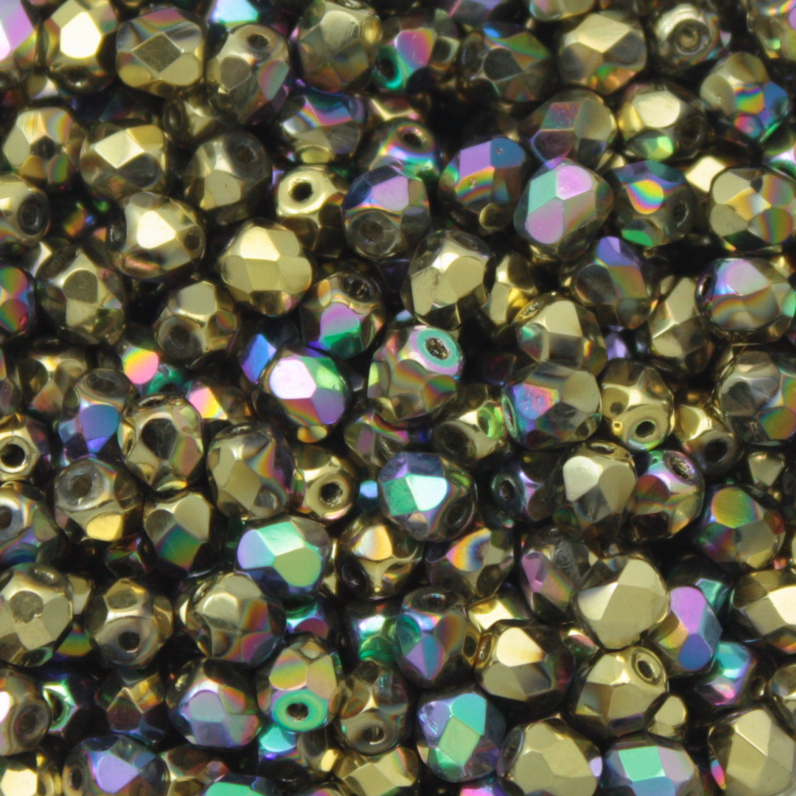 czech fire-polished round beads - crystal glittery amber 4mm | 50pc