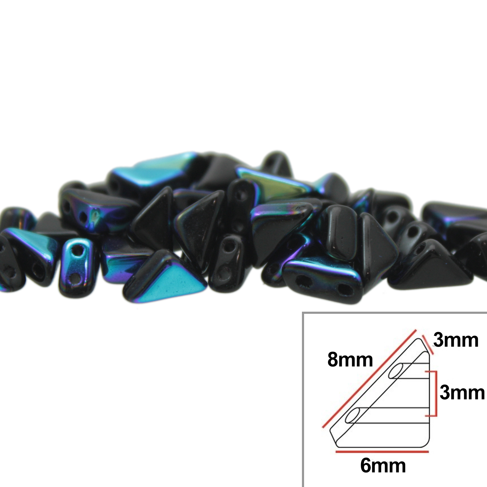 czech glass tango beads - jet ab - 8x6mm | 5gr
