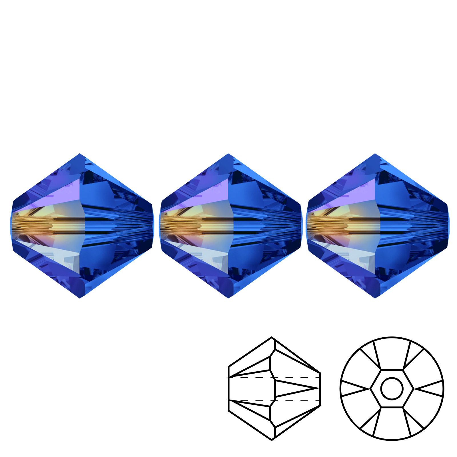 bicone (5328) sapphire ab 4mm | 48pc