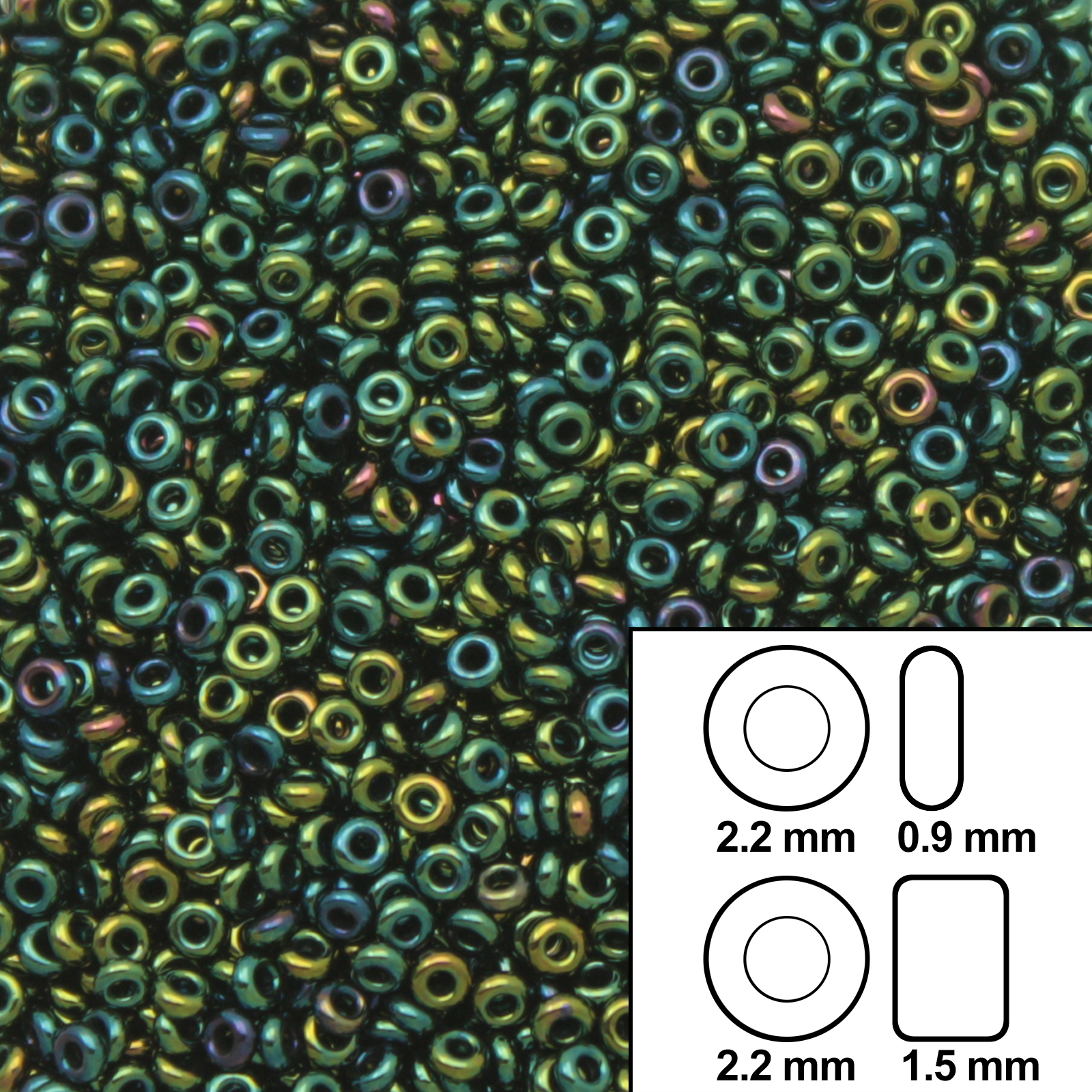 demi round toho seed beads 11/0 - metallic iris green/brown (84) | 10gr