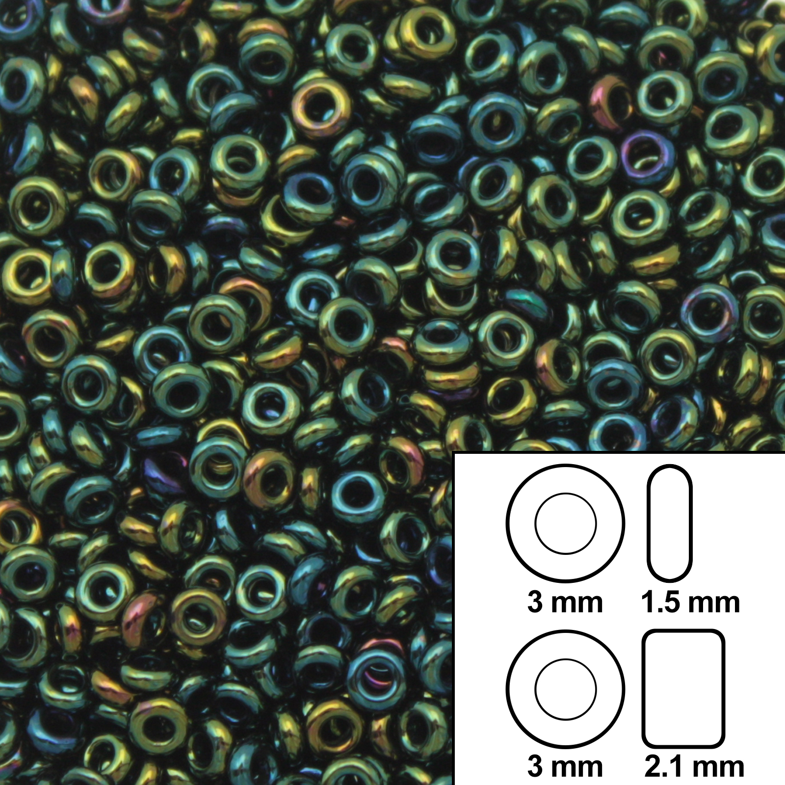 demi round toho seed beads 8/0 - metallic iris green/brown (84) | 10gr