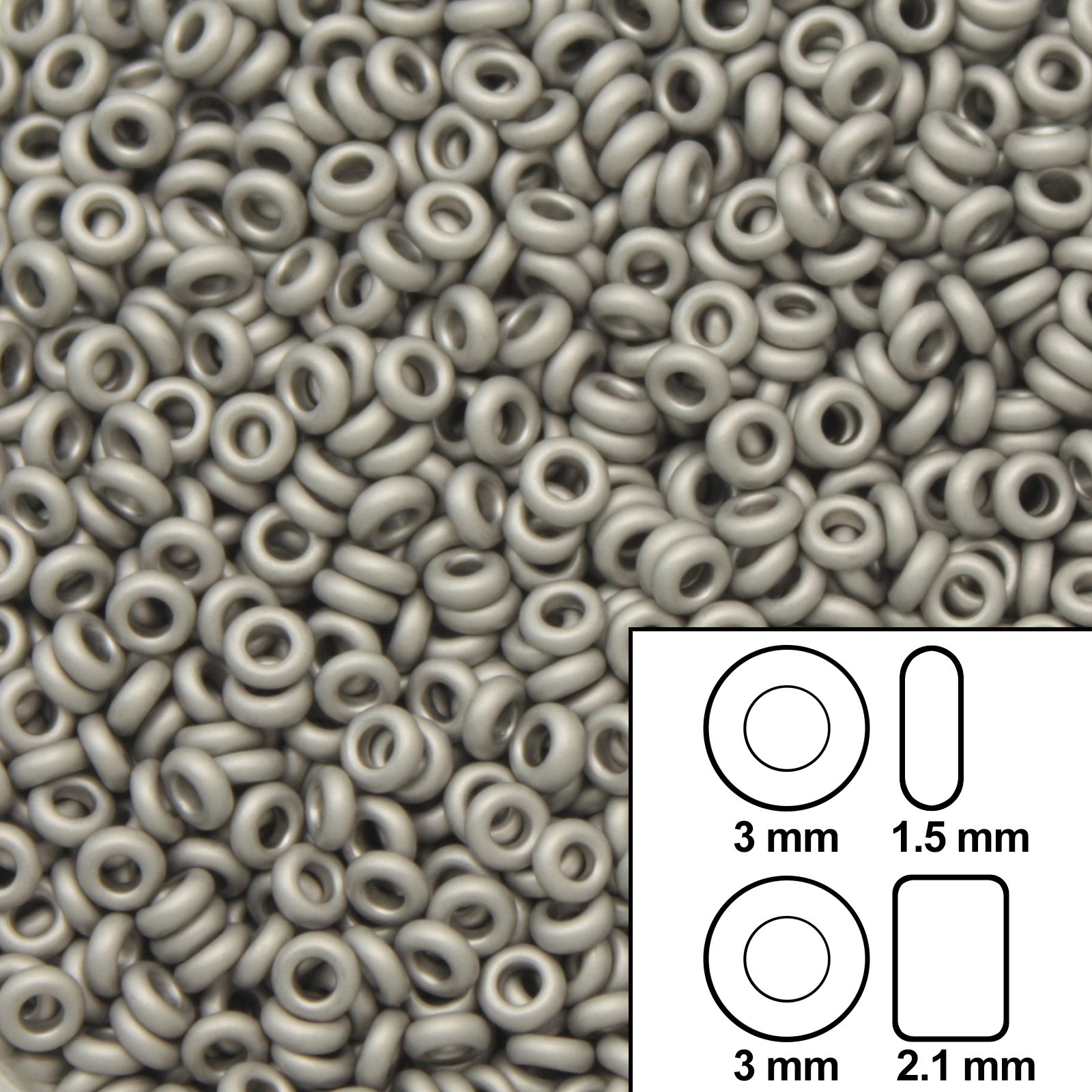 demi round toho seed beads 8/0 - metallic frosted antique silver (566) | 5gr