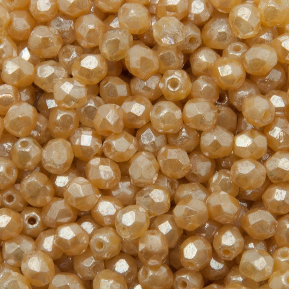 czech fire-polished round beads - luster crystal/opaque beige 4mm | 50pc