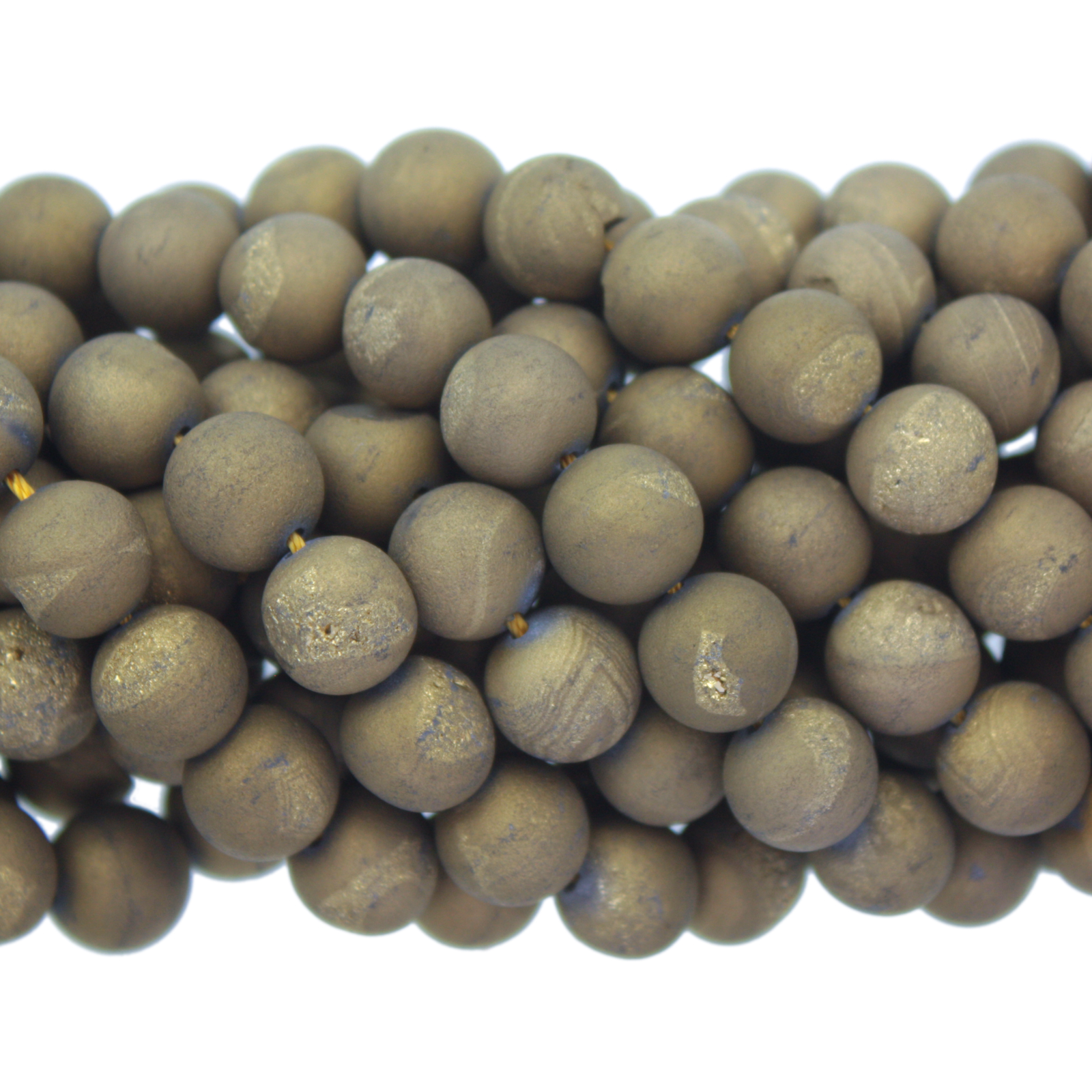 druzy agate plated gold smooth round 10mm | 16-inch strand