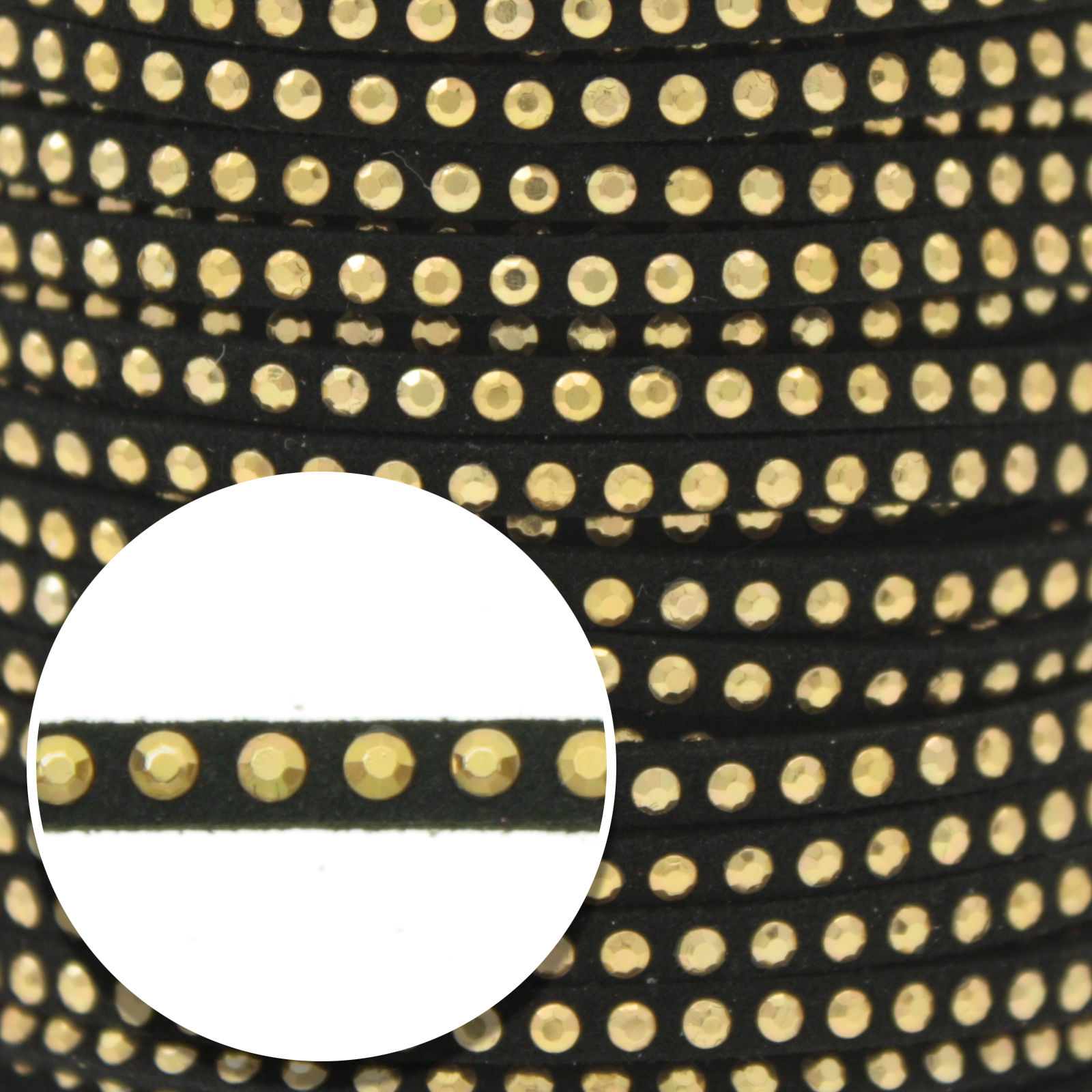 black micro fiber suede whit brass color stud - diameter 3mm | 1mt