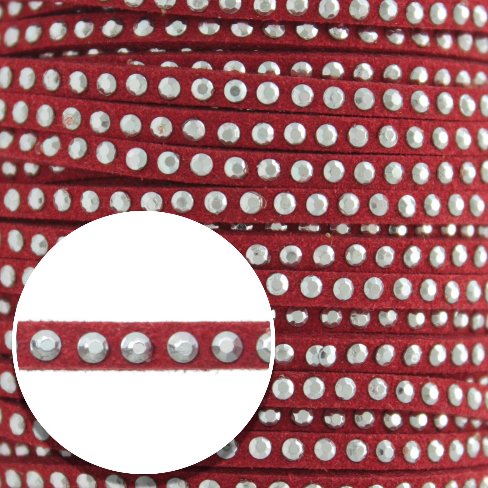 red micro fiber suede whit silver color stud - diameter 3mm | 1mt