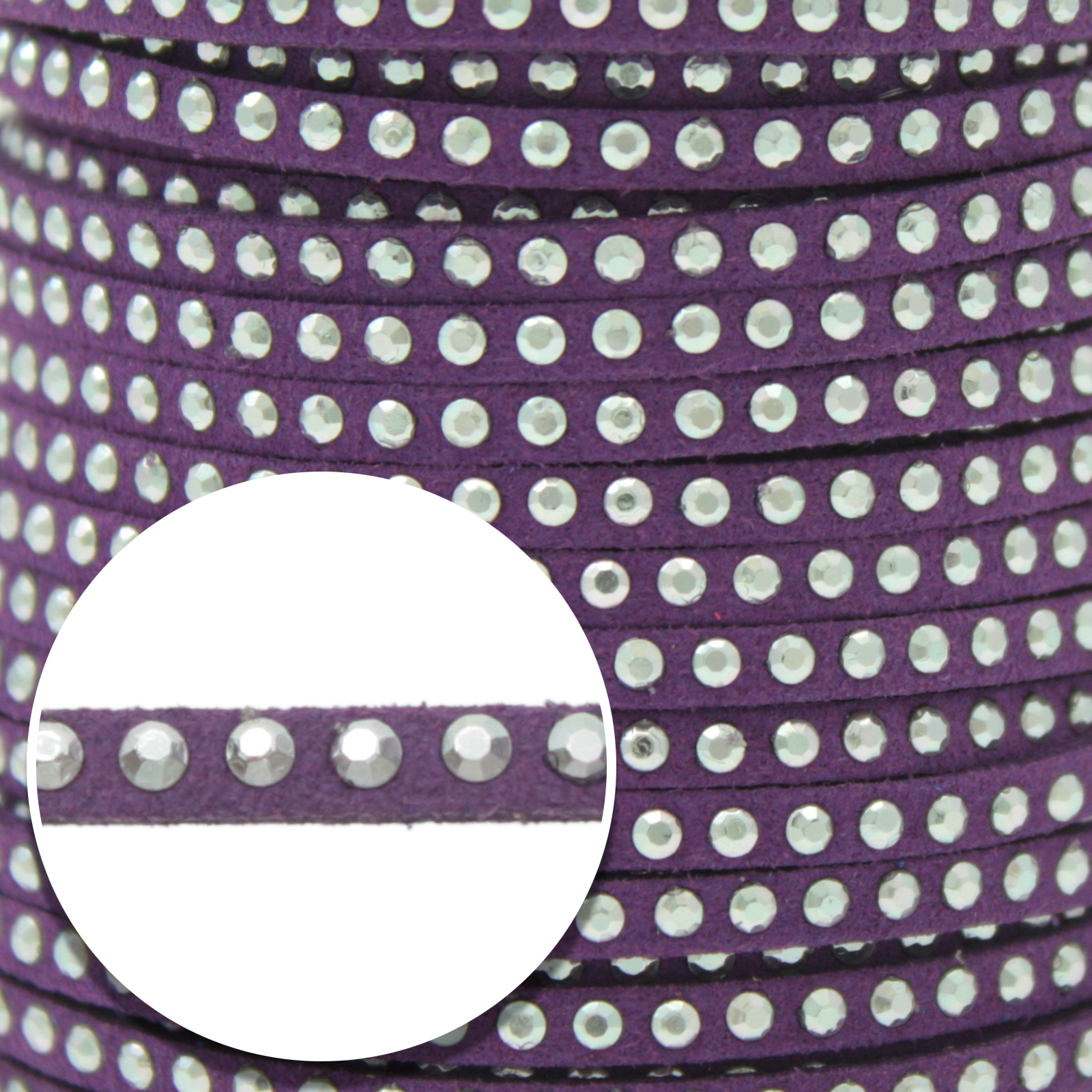 purple micro fiber suede whit silver color stud - diameter 3mm | 1mt