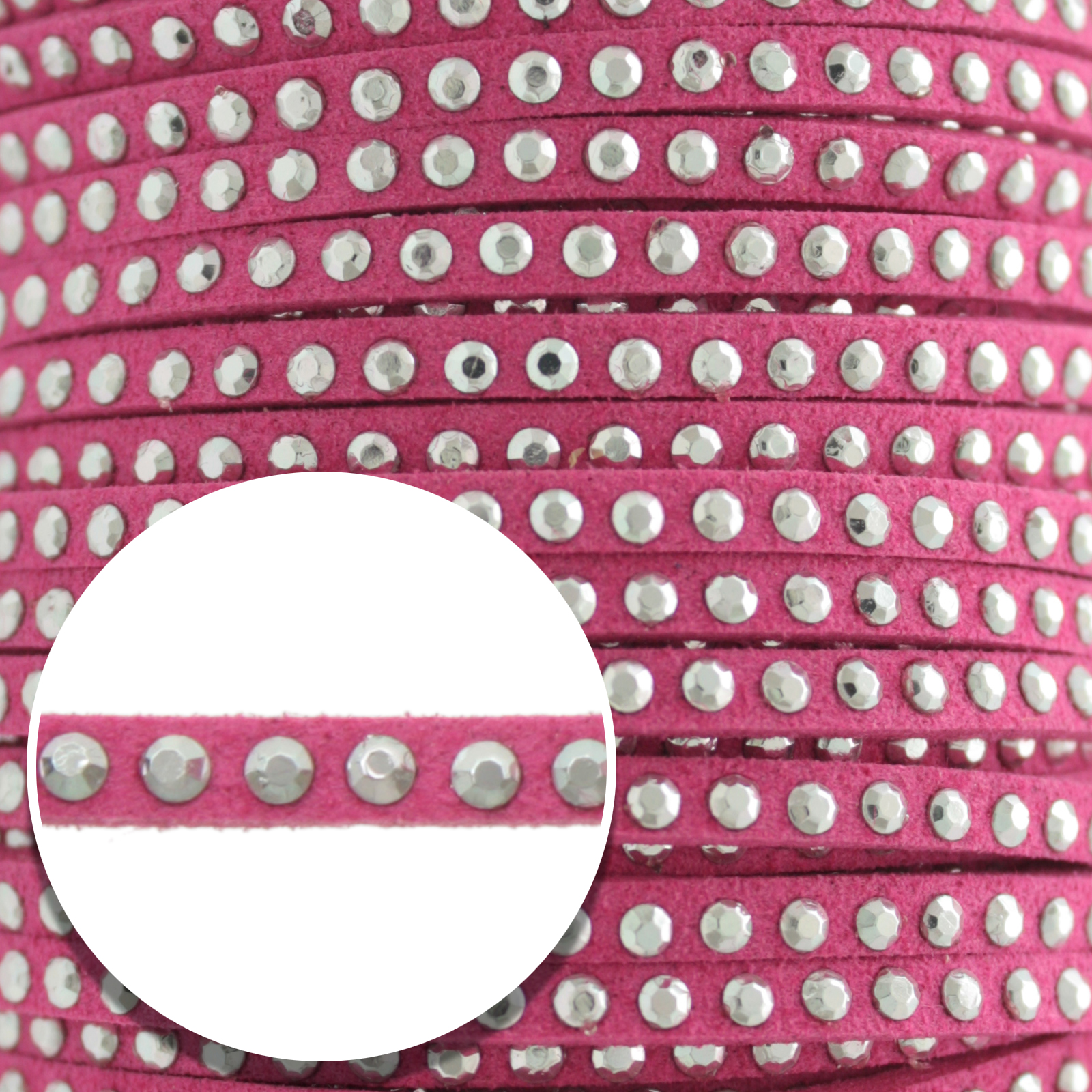 fuchsia micro fiber suede whit silver color stud - diameter 3mm | 1mt
