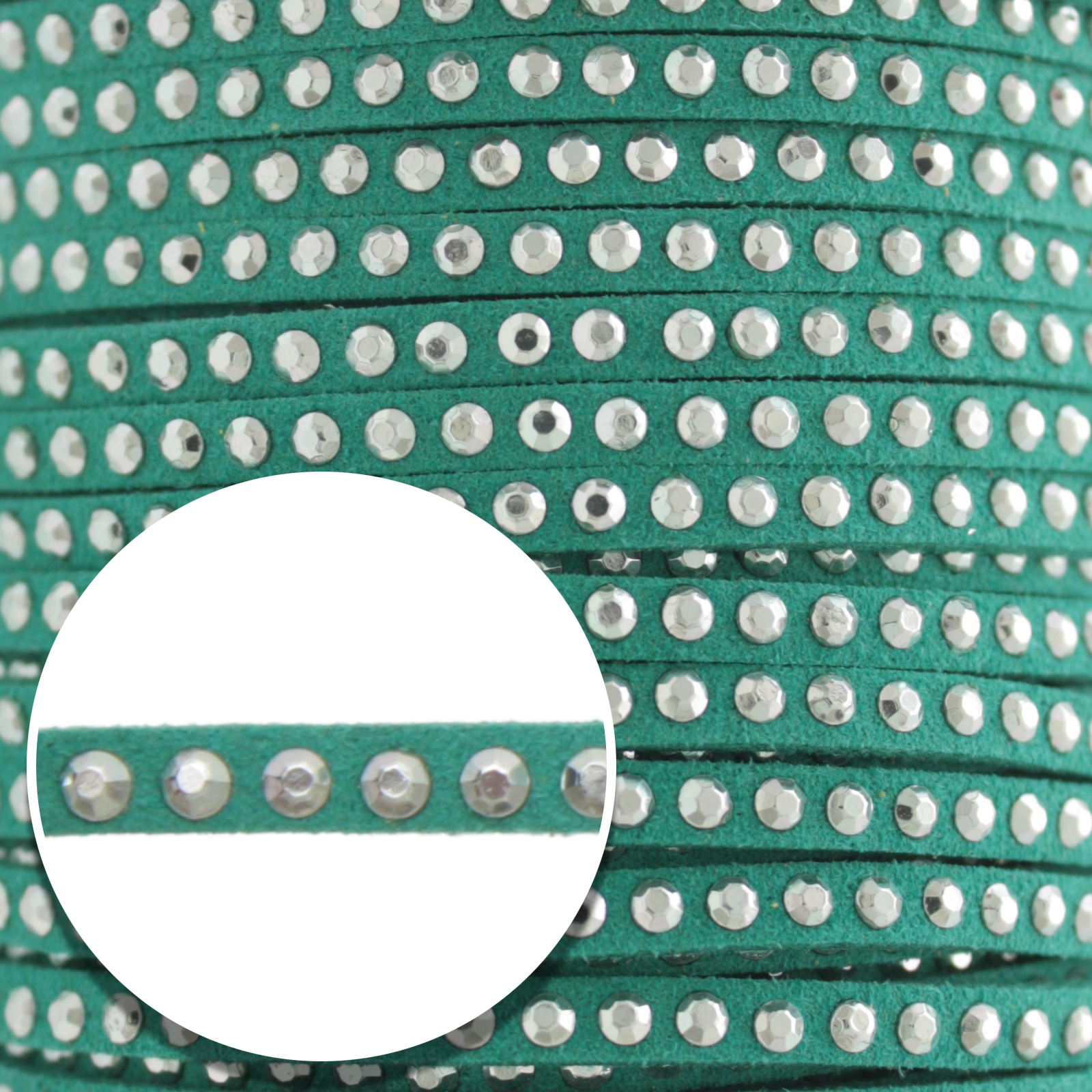 green micro fiber suede whit silver color stud - diameter 3mm | 1mt