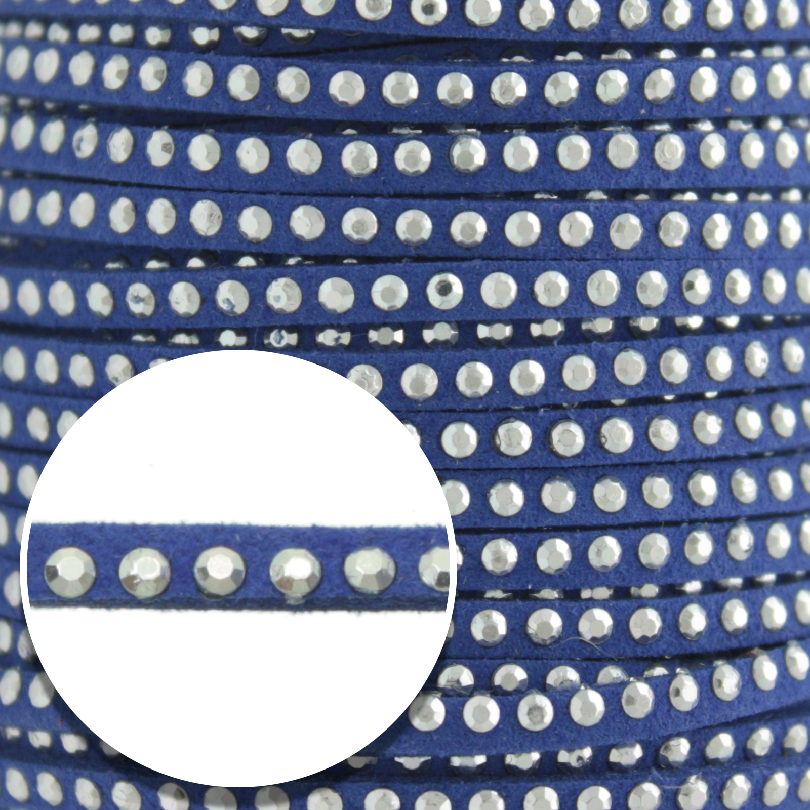 blue micro fiber suede whit silver color stud - diameter 3mm | 1mt