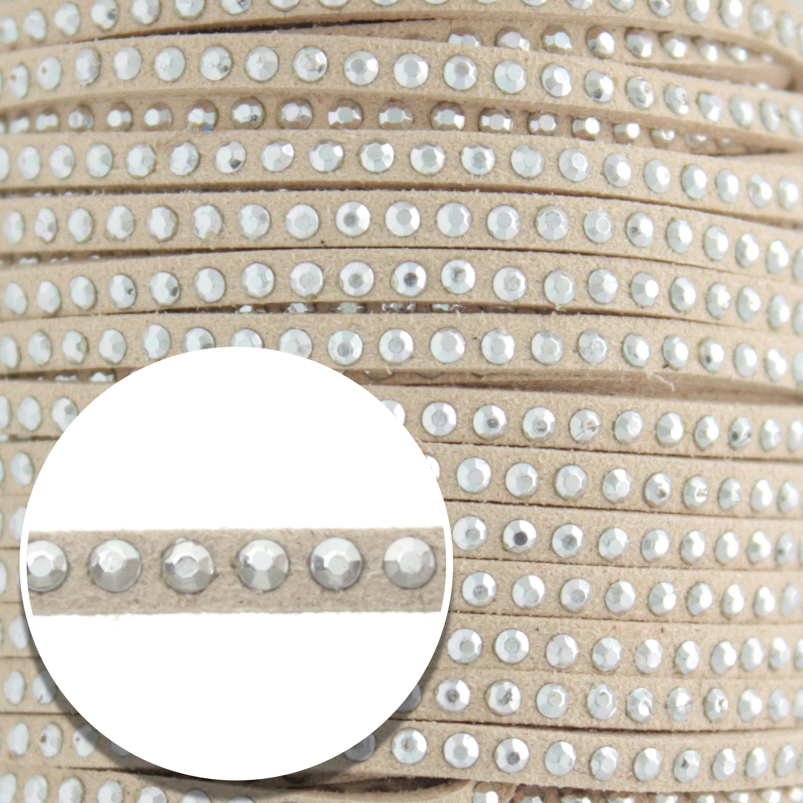 beige micro fiber suede whit silver color stud - diameter 3mm | 1mt
