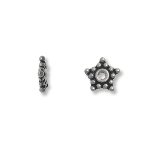 antique sterling silver granulated star spacer bead 6x1mm | 5pc