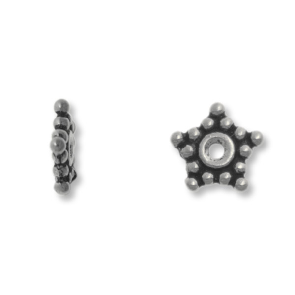 antique sterling silver granulated star spacer bead 9x1mm | 2pc