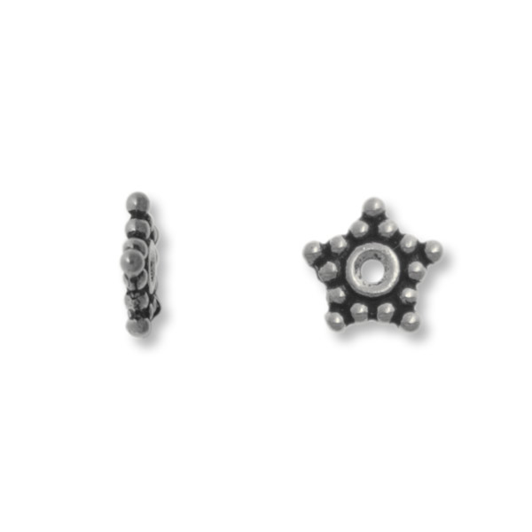 antique sterling silver granulated star spacer bead 7x1mm | 2pc