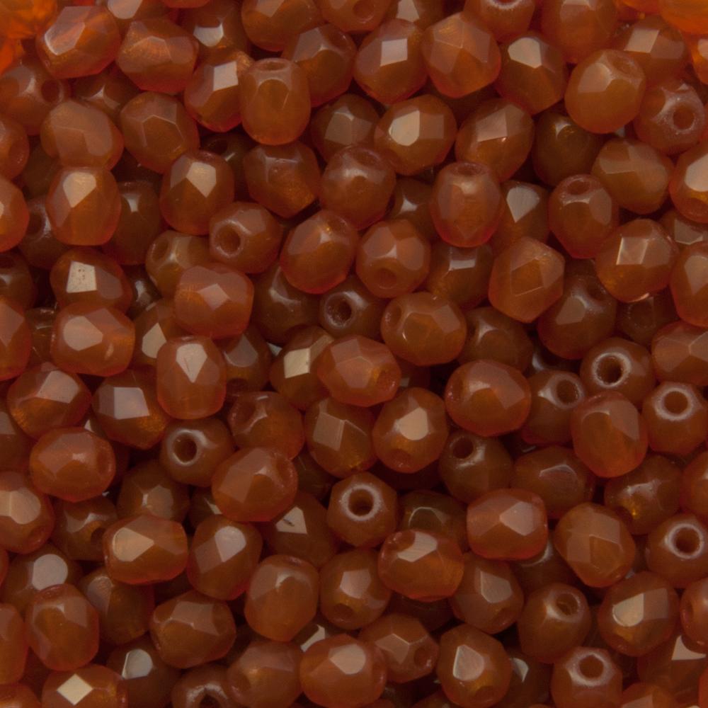 czech fire-polished round beads - milky dark caramel 4mm | 50pc