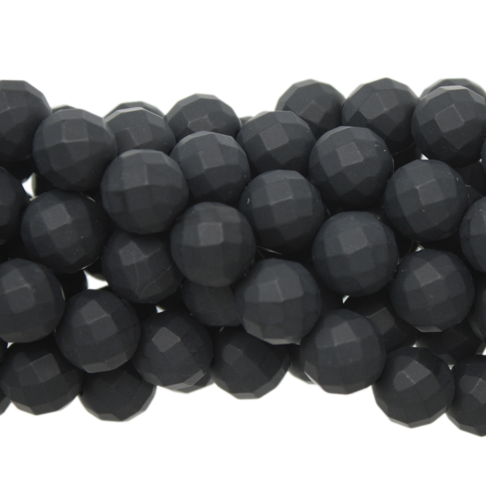 matte black onyx faceted round 10mm | 16-inch strand