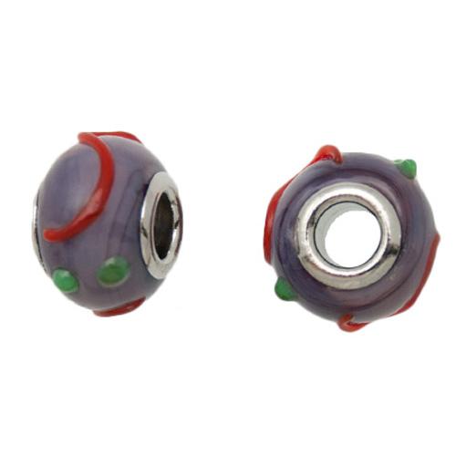 purple swirl large hole beads 14x10mm | 2pc