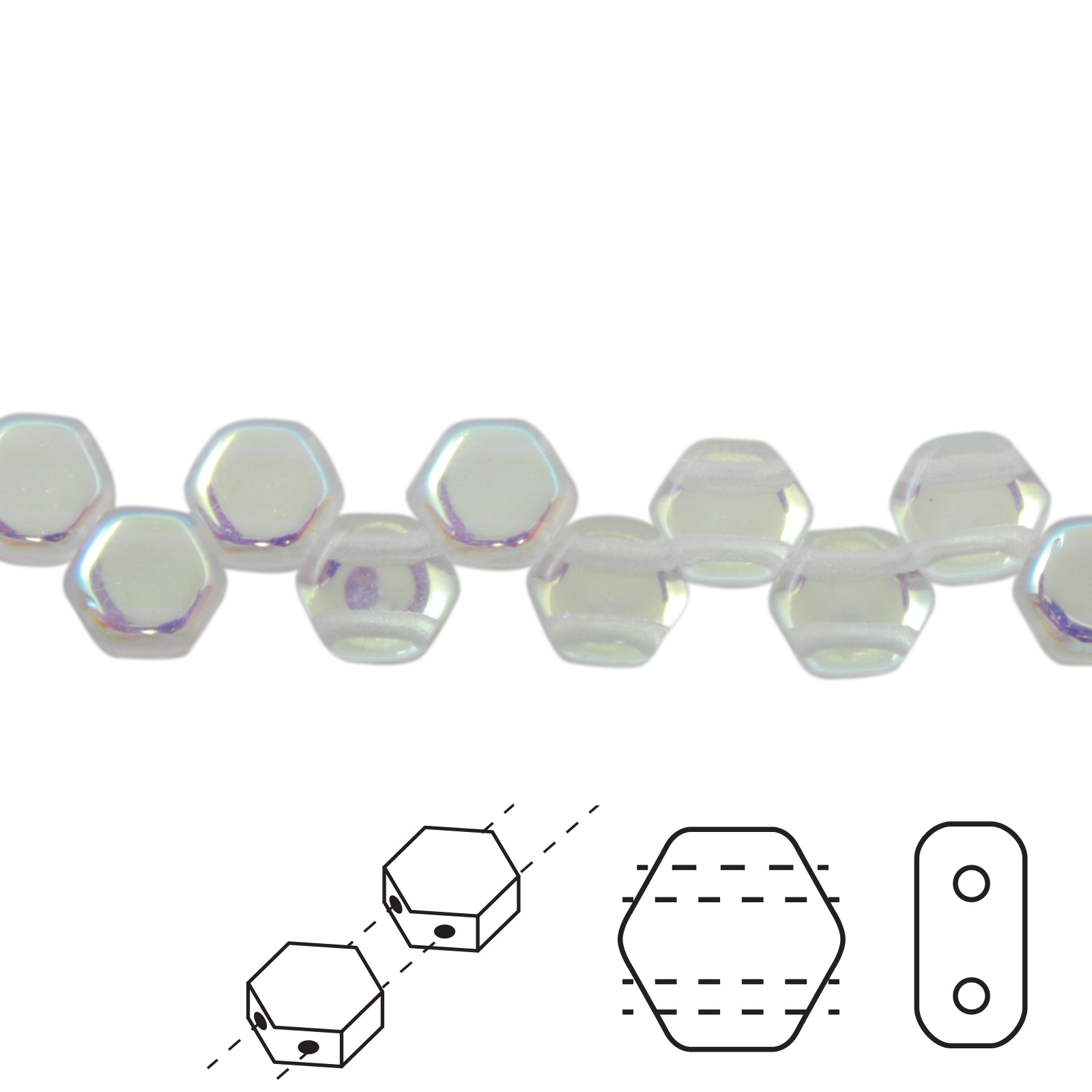 czech glass honeycomb beads - crystal ab - 6mm | 30pc