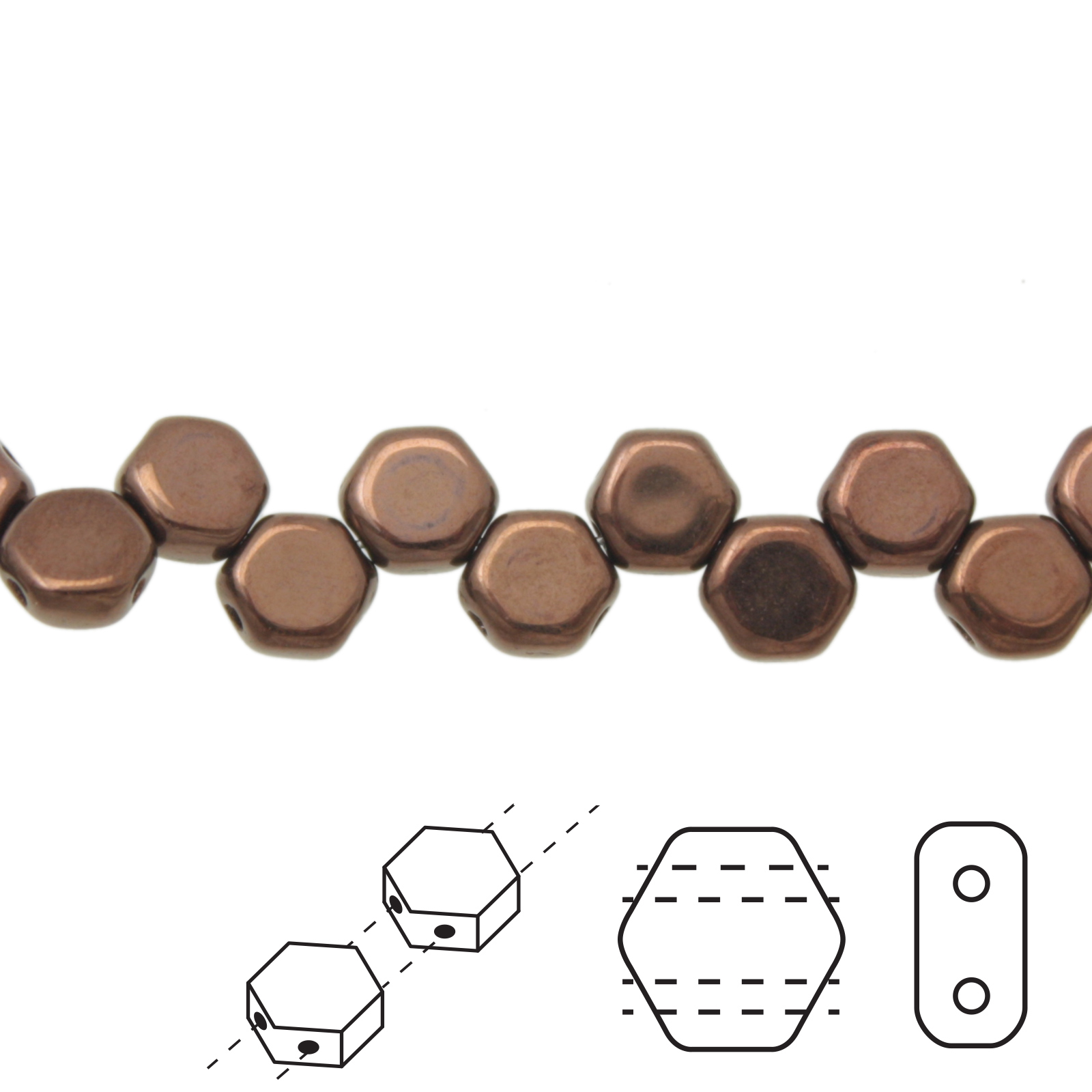 czech glass honeycomb beads - dark bronze - 6mm | 30pc