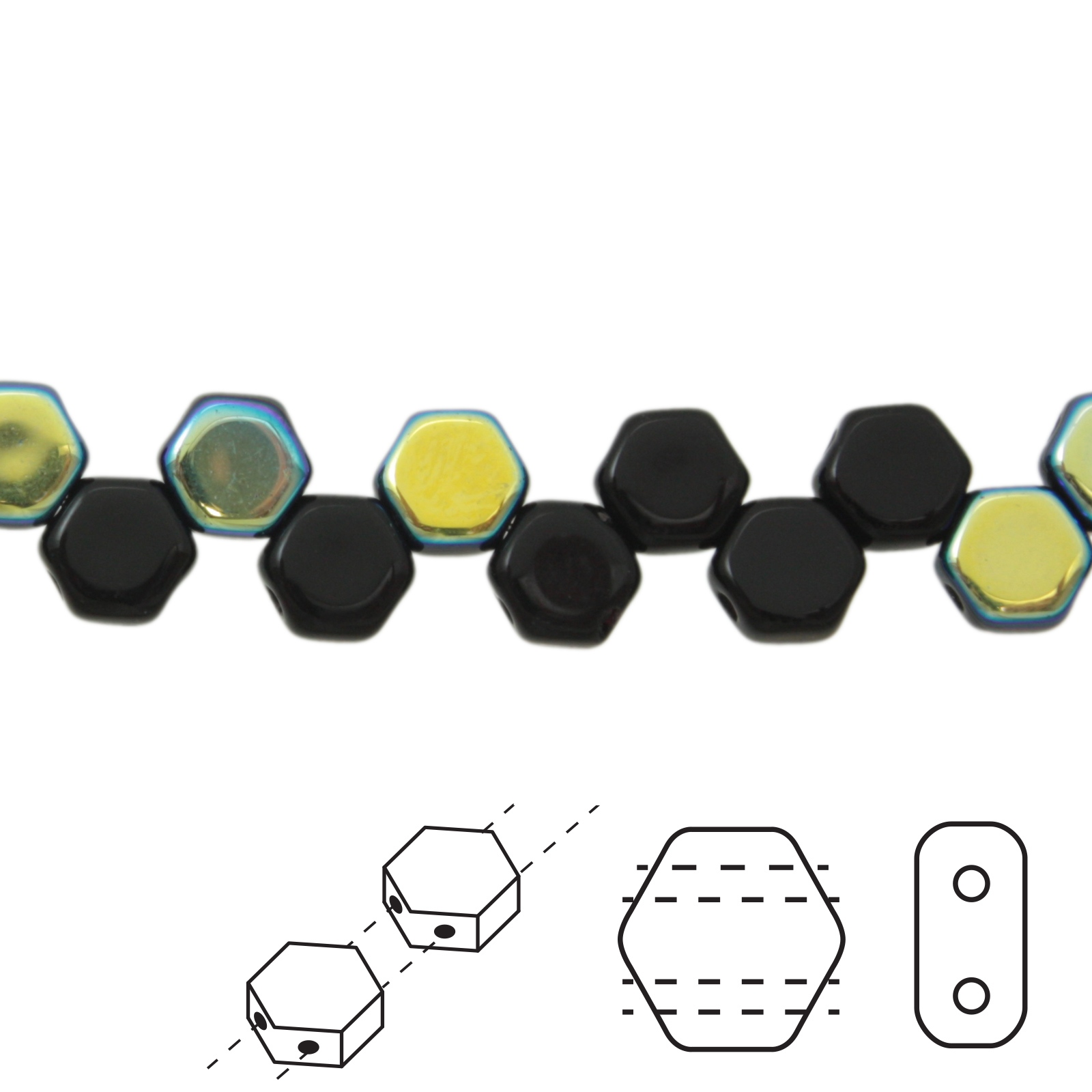 czech glass honeycomb beads - jet ab - 6mm | 30pc