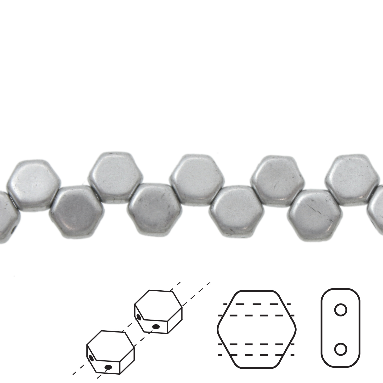 czech glass honeycomb beads - crystal aluminum - 6mm | 30pc