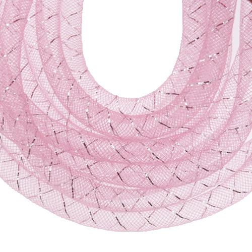 plastic net tubolar mesh - pink with silver lined 8mm | 2mt