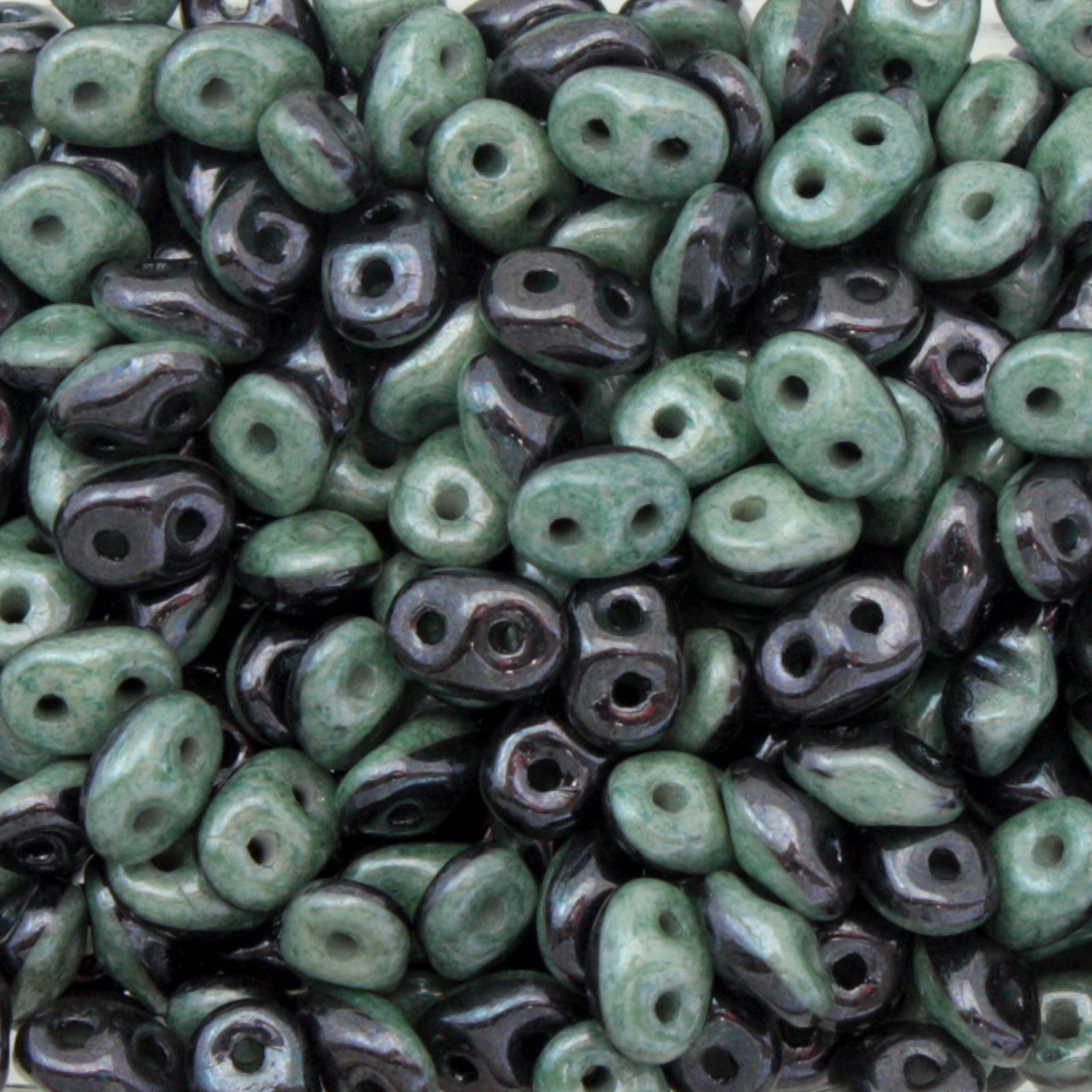 superduo duet seed beads 5x2,5mm - black/opaque green | 10gr