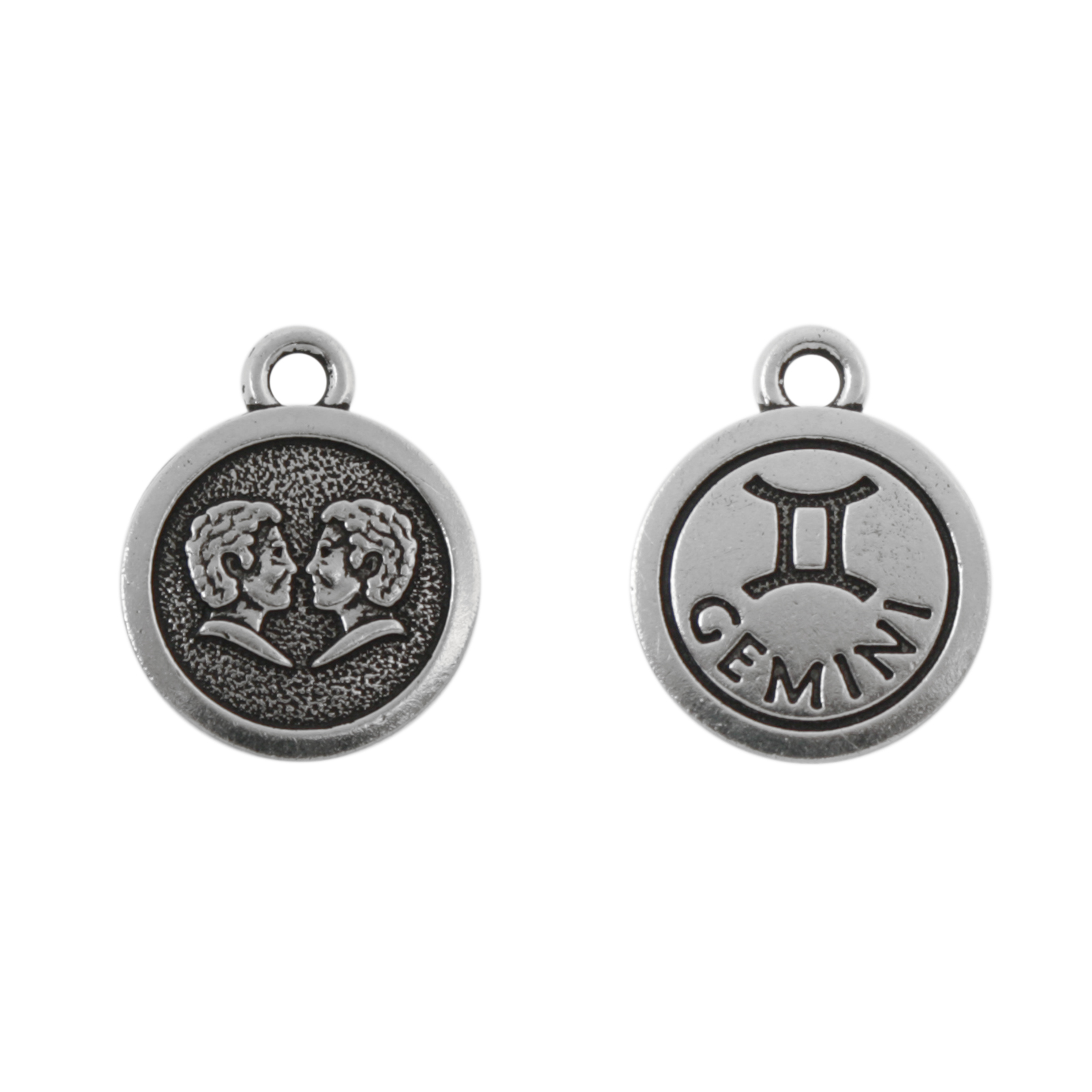 antique silver plated zodiac charm gemini 16mm | 1pc