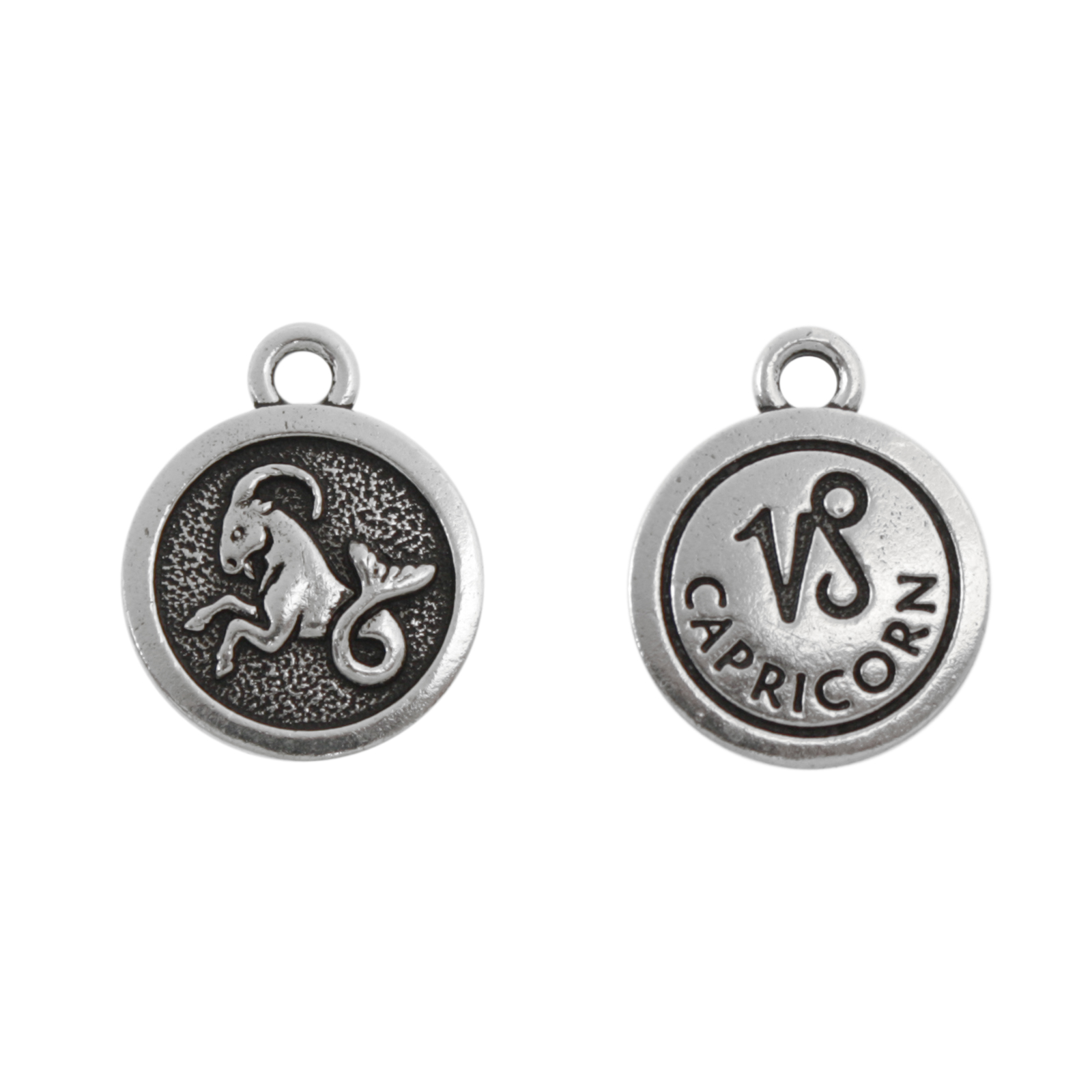 antique silver plated zodiac charm capricorn 16mm | 1pc