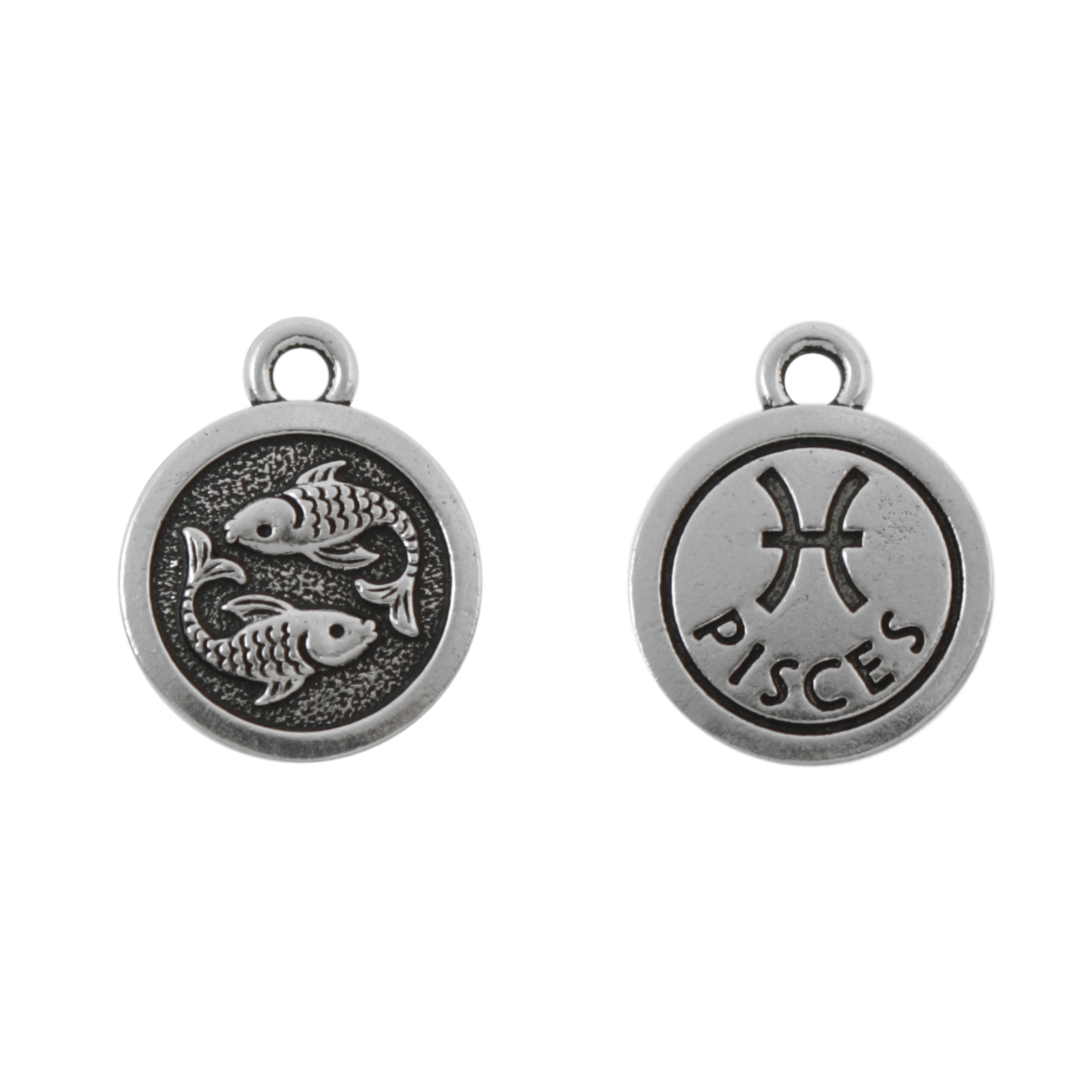 antique silver plated zodiac charm pisces 16mm | 1pc