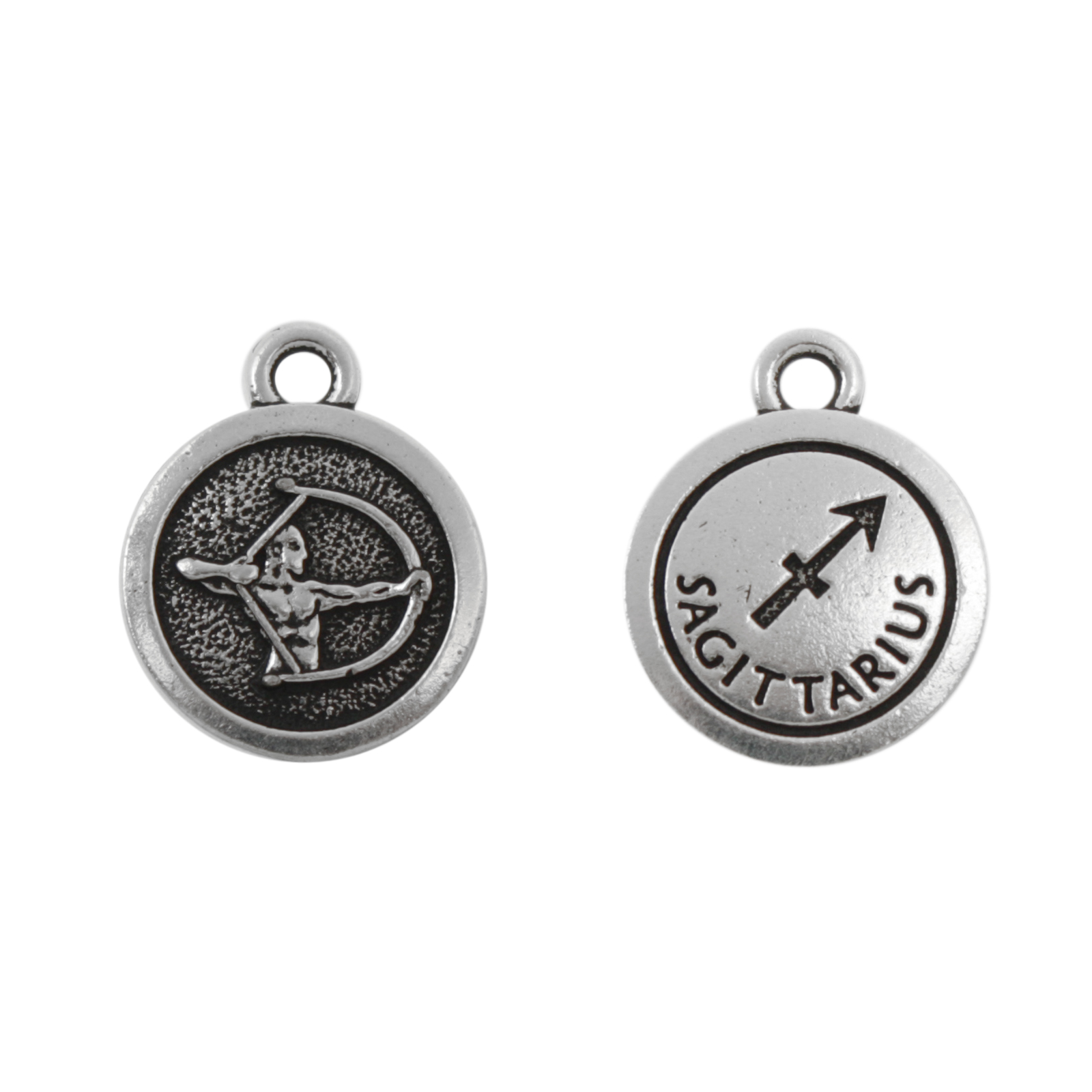 antique silver plated zodiac charm sagittarius 16mm | 1pc