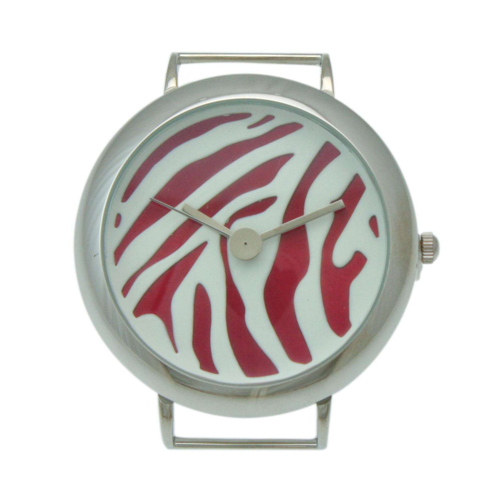 silver plated round watch face with burgundy zebra | 1pc