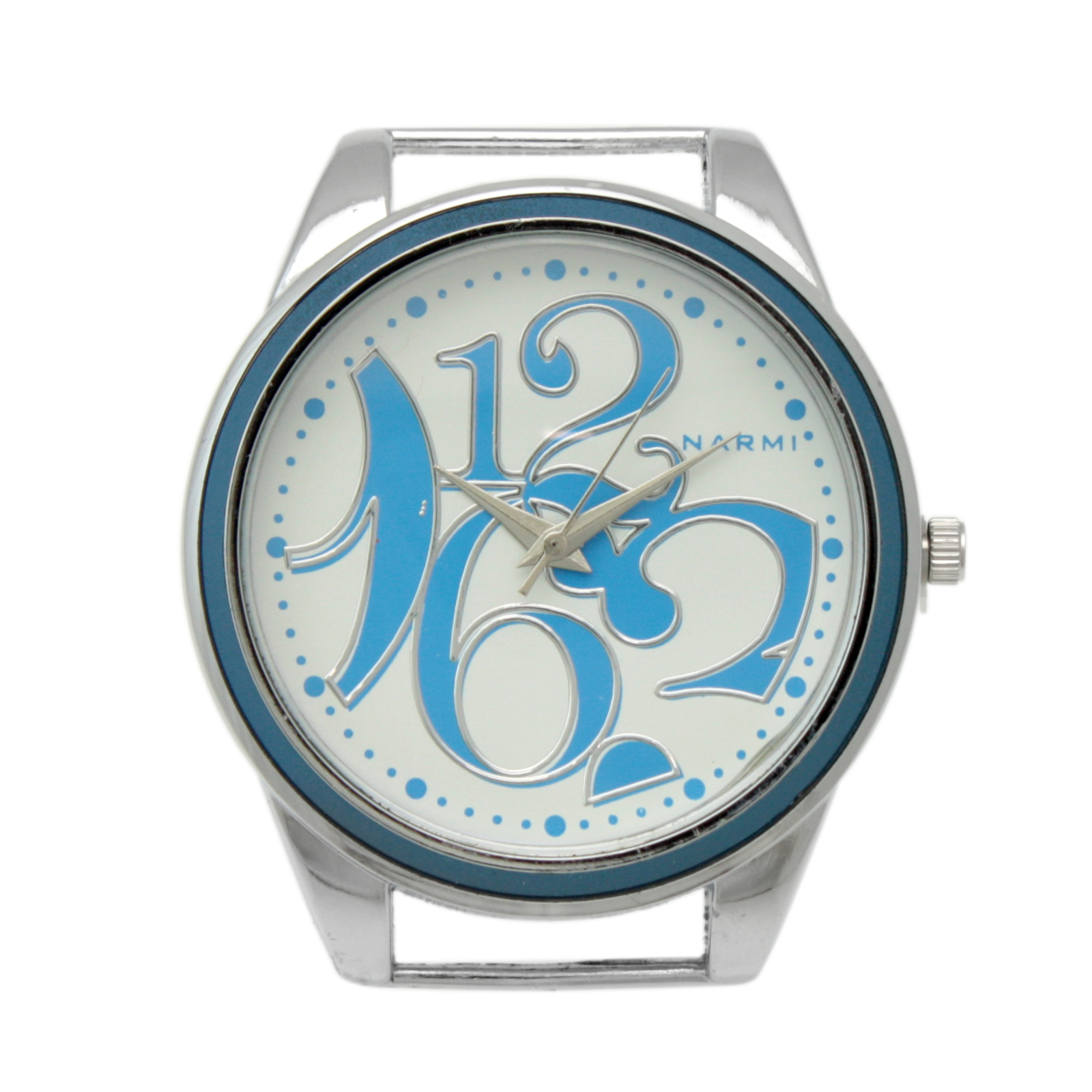silver plated round watch face with sky-blue number | 1pc