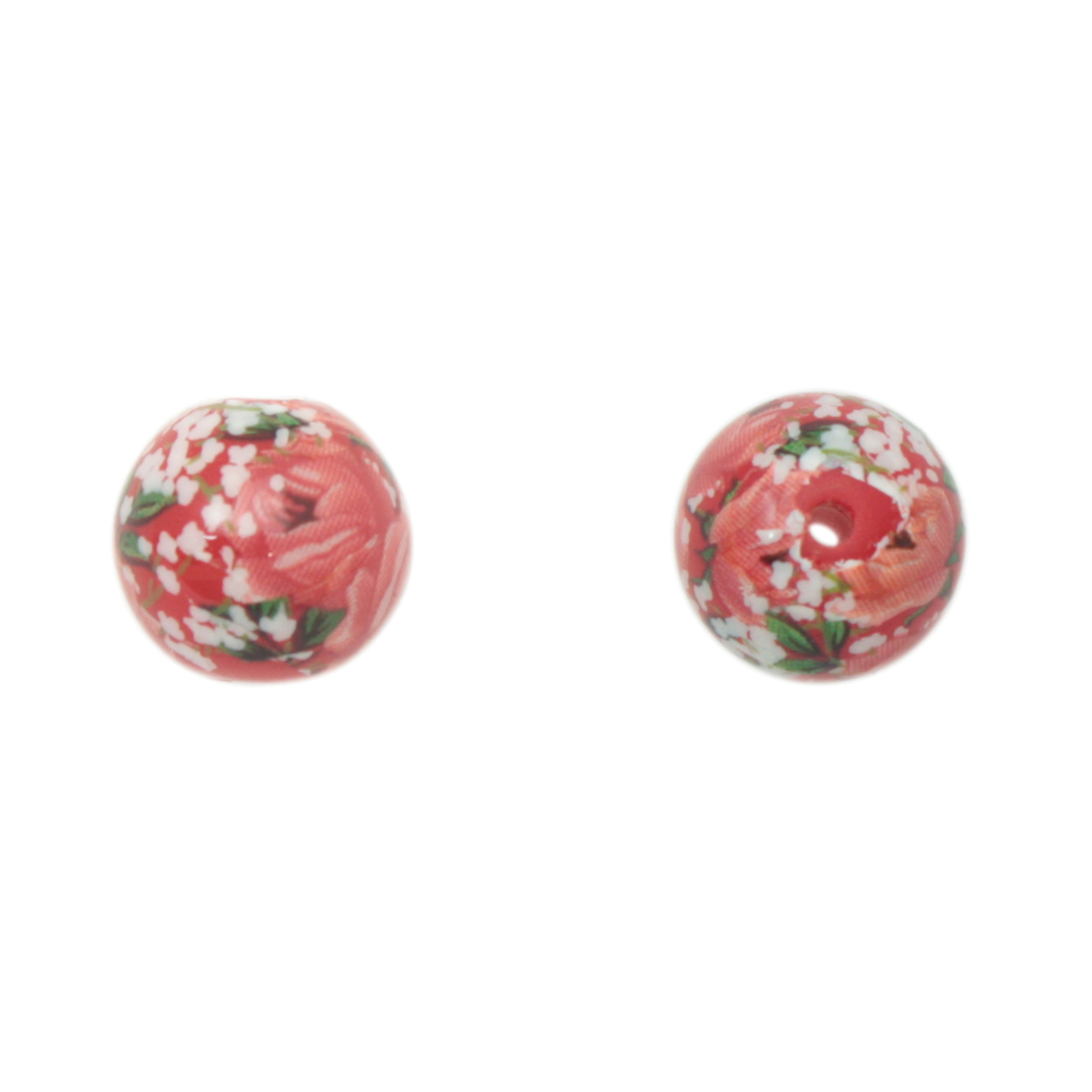 opaque red/rose decal tensha beads round 10mm | 1pc